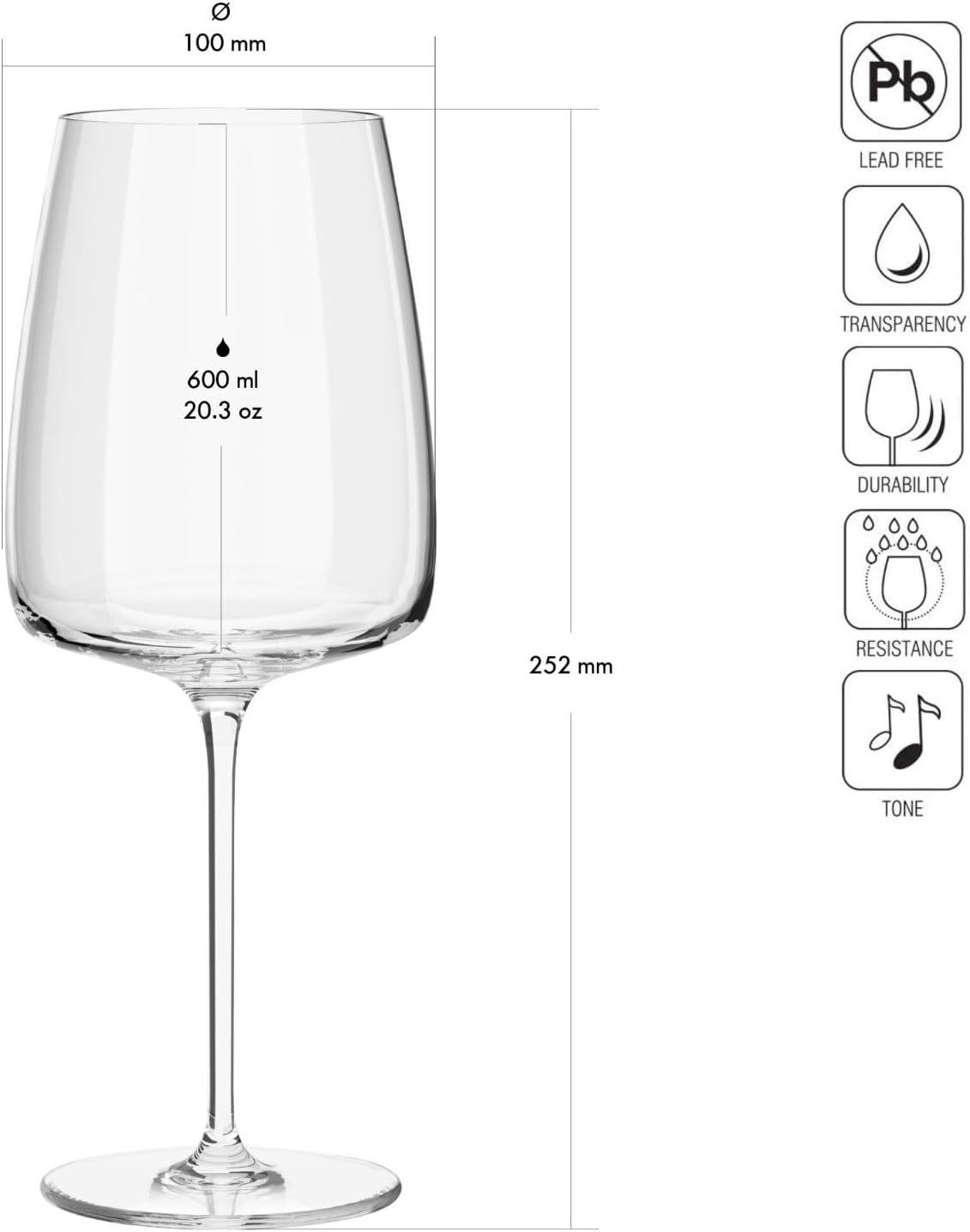 Krosno Red Wine Glasses Set of 4 600 ml Modern Collection Drinking Glasses Wedding Gift Perfect for Home, Restaurant and Kitchen, Dishwasher Safe