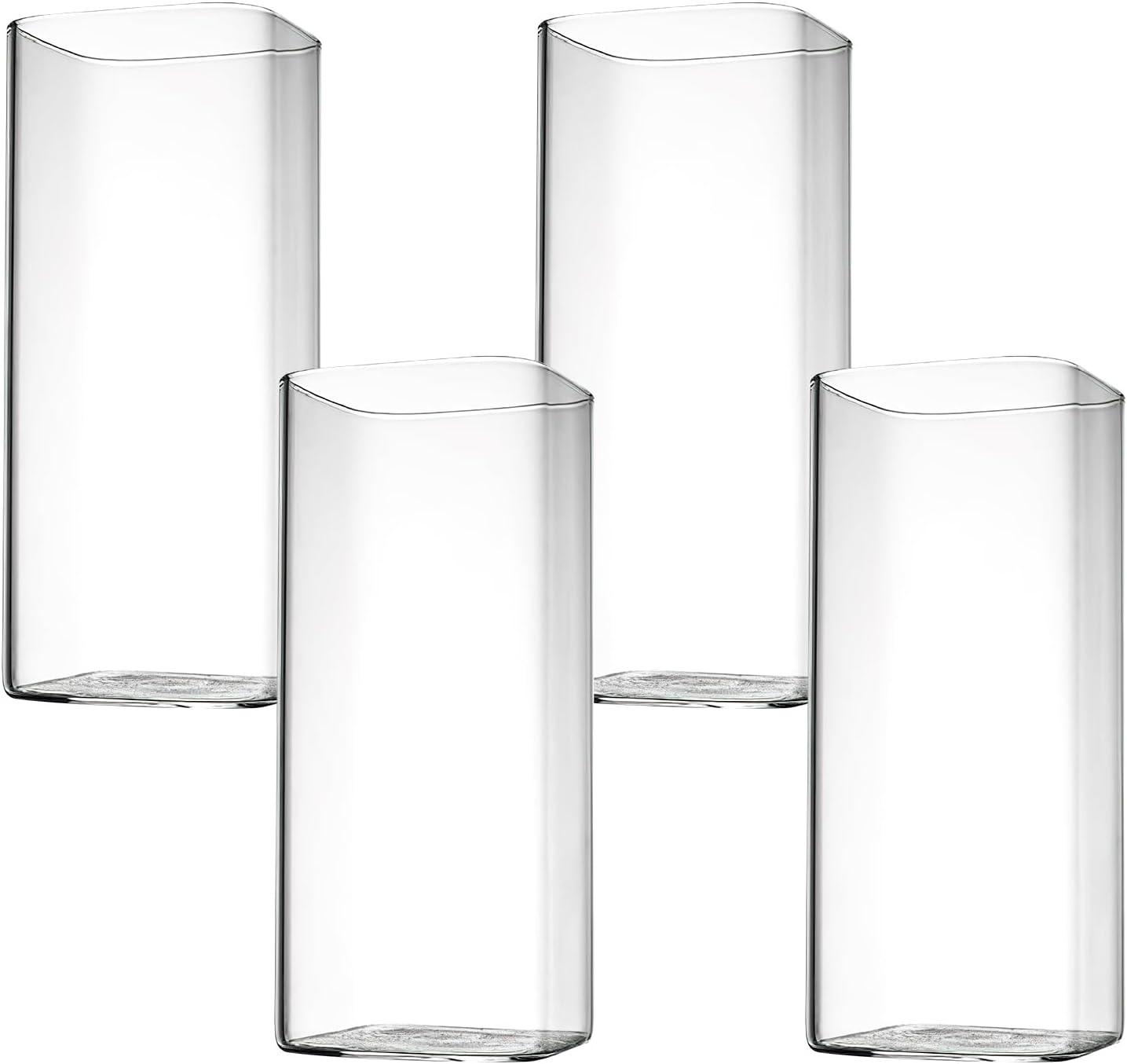 HENGBIRD Clear Drinking Glasses, 4 Pieces, 400 ml, Water Glasses, Long Drink Glasses, Thin Square, Elegant Bar Glasses for Water, Juice, Beer, Drinks, Cocktails, Mojito and Mixed Drinks