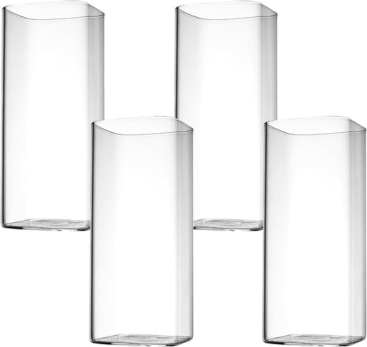 HENGBIRD Clear Drinking Glasses, 4 Pieces, 400 ml, Water Glasses, Long Drink Glasses, Thin Square, Elegant Bar Glasses for Water, Juice, Beer, Drinks, Cocktails, Mojito and Mixed Drinks