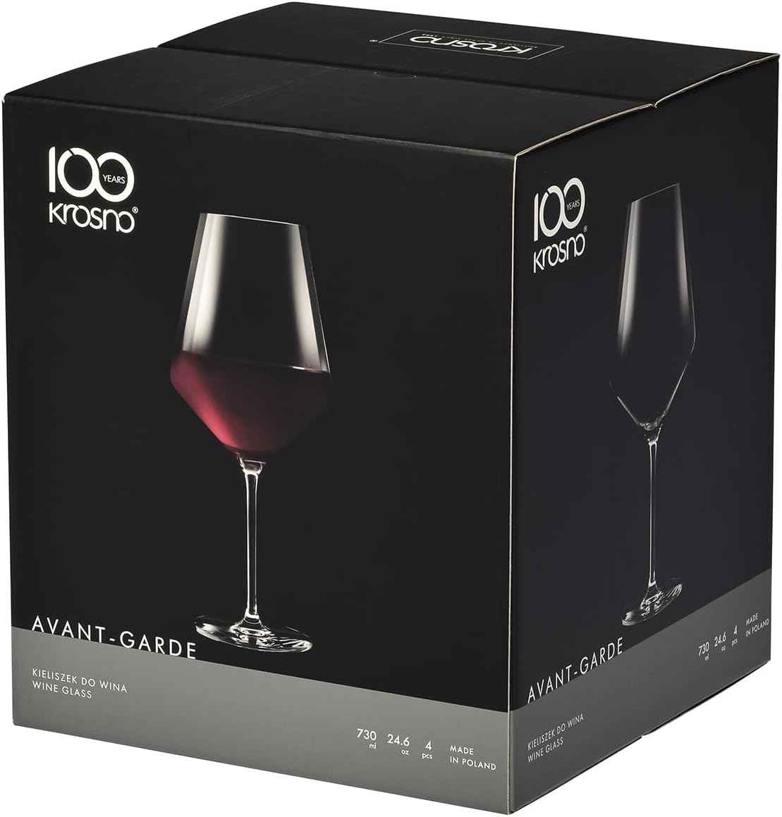 Krosno Crystal Red Wine Glasses, Set of 4, 650 ml, Avant-Garde Collection, Ideal for Home, Restaurant and Receptions, Dishwasher Safe