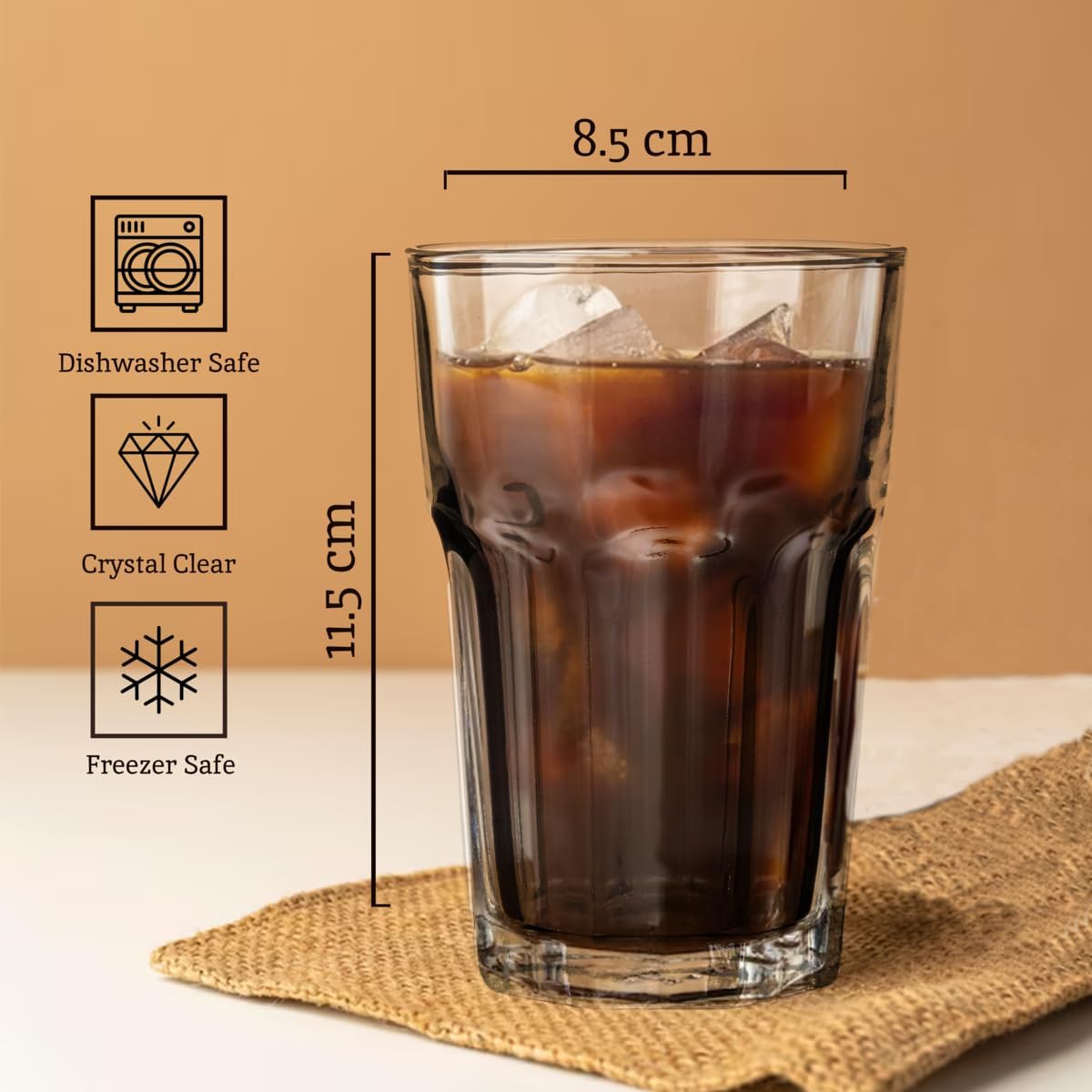 Premier Household Luxor Glass Tumblers, Clear, 8 x 8 x 12 cm