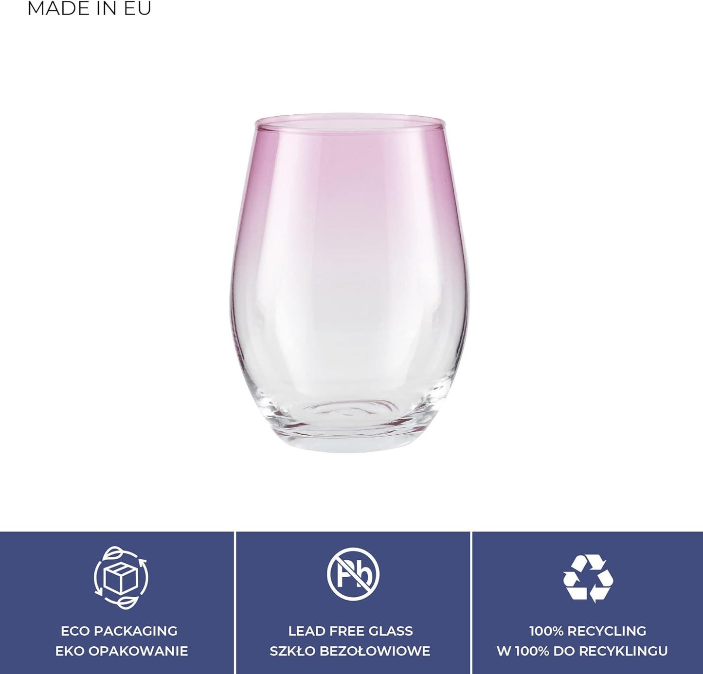 TREND FOR HOME Coloured Water Glasses, 580 ml, Set of 6 Coloured Glasses, Drinking Glasses, Highball, Glass Set, Drinking Glasses, Large Glass Cup | Pink | Phoebe Secret Pastels