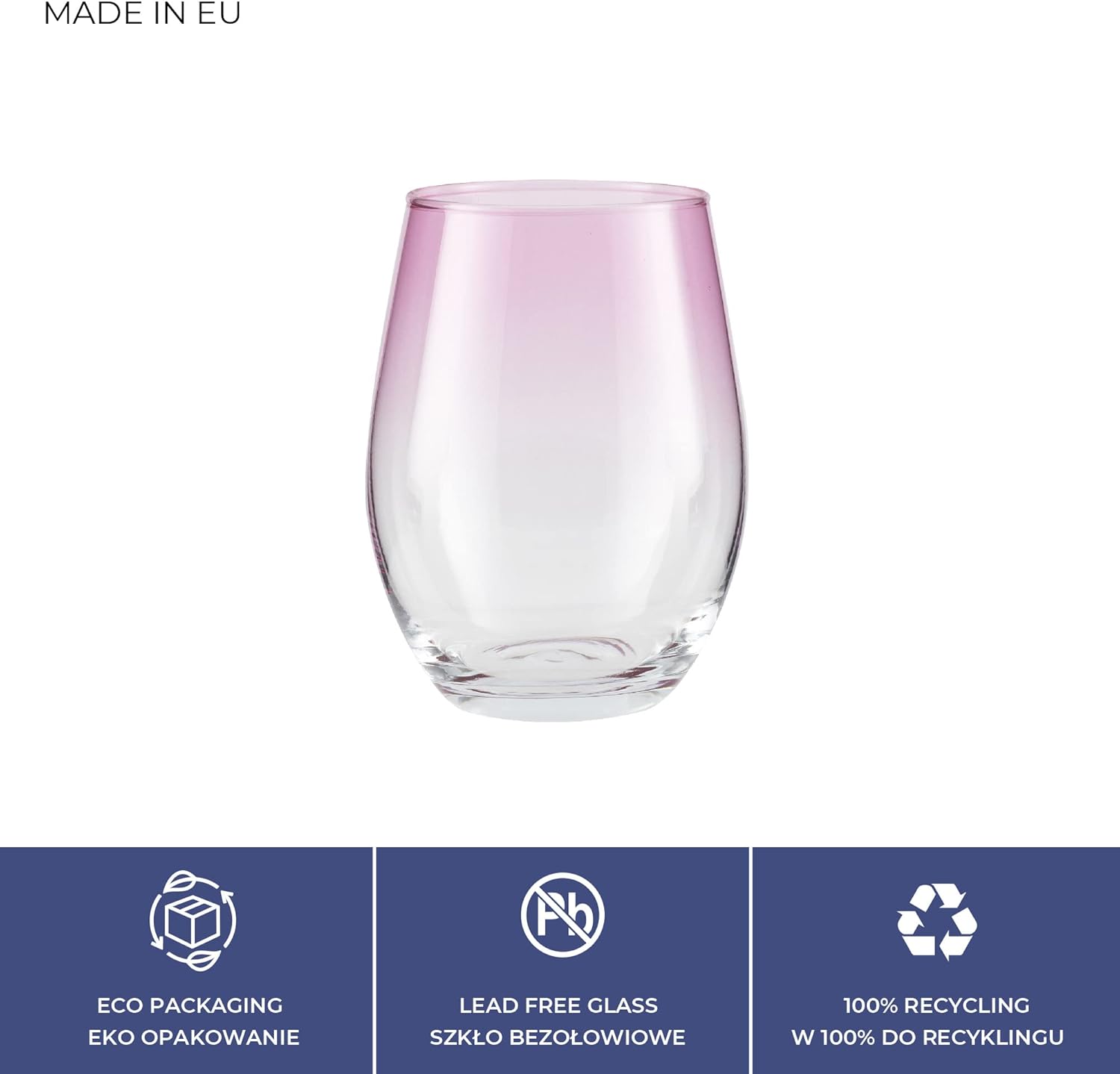 TREND FOR HOME Coloured Water Glasses, 580 ml, Set of 6 Coloured Glasses, Drinking Glasses, Highball, Glass Set, Drinking Glasses, Large Glass Cup | Pink | Phoebe Secret Pastels