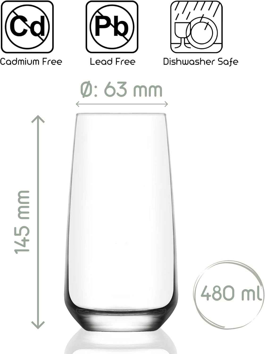 NORDIC SCHILLER Long Drink Glasses, Cocktail Glasses, Set of 6, 480 ml, 100 Pieces, Mojito Free, Water Glasses, Dishwasher Safe, Drinking Glasses, Large Long Drink Glass, Highball Glasses, Coktail