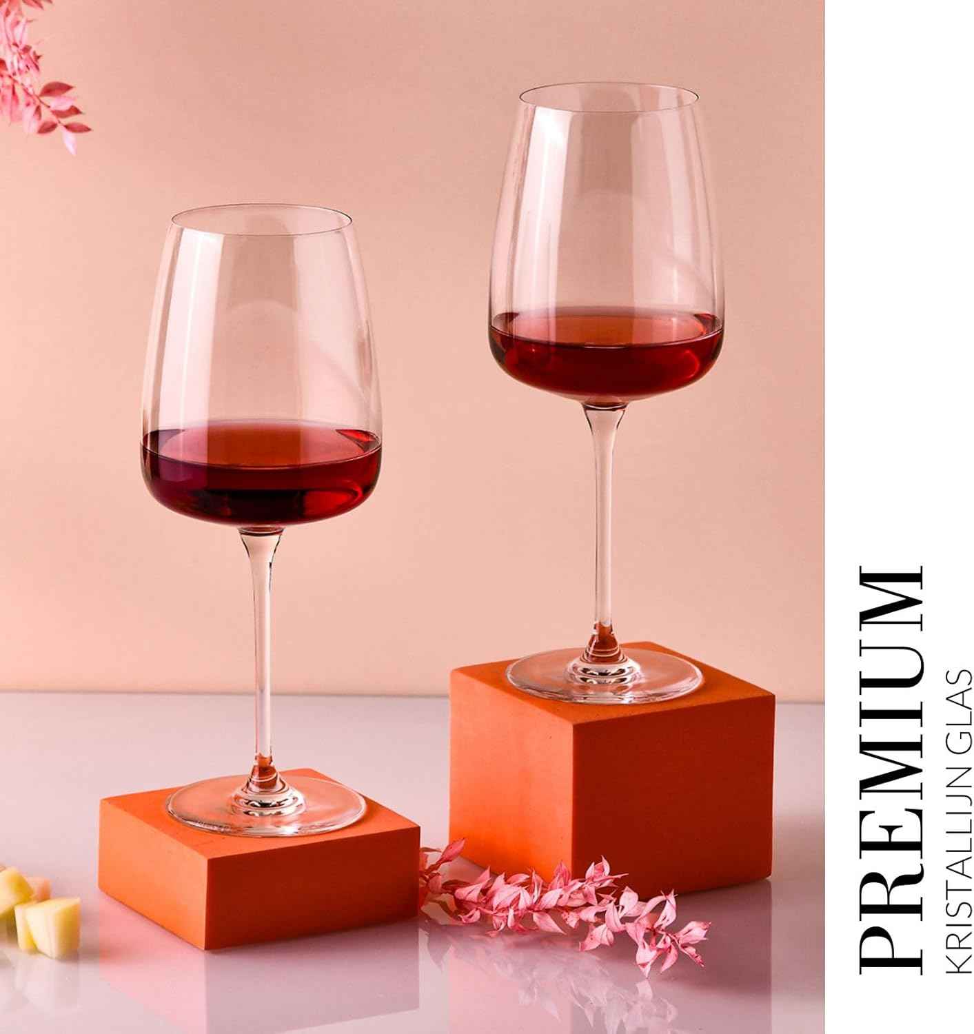 Krosno Red Wine Glasses Set of 4 600 ml Modern Collection Drinking Glasses Wedding Gift Perfect for Home, Restaurant and Kitchen, Dishwasher Safe