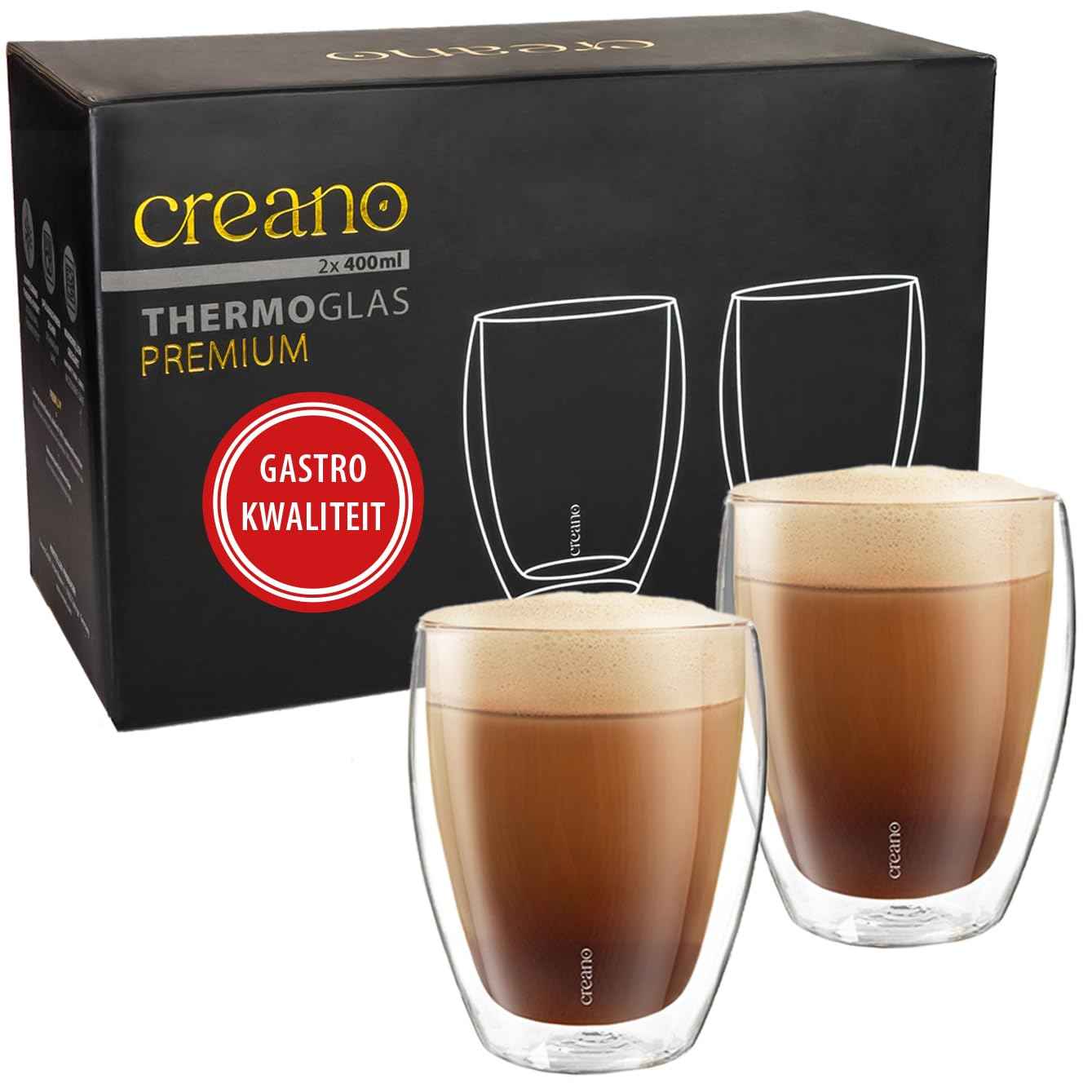 Creano Premium Double-Walled Drinking Glasses, 250 ml, Set of 6, Without Poem Hole, Therefore Gourmet Quality, 100% Dishwasher Safe, World First
