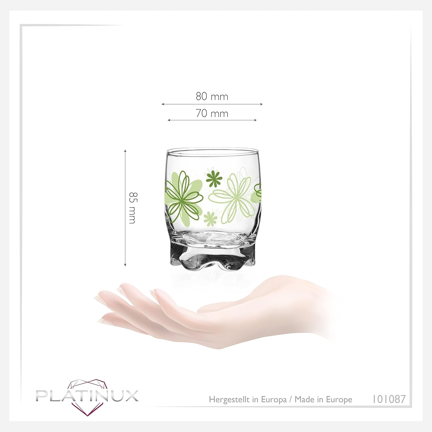 PLATINUX Flower Print Drinking Glasses Set of 6, 250 ml, Water Glasses, Juice Glasses with Beautiful Bottom, Small