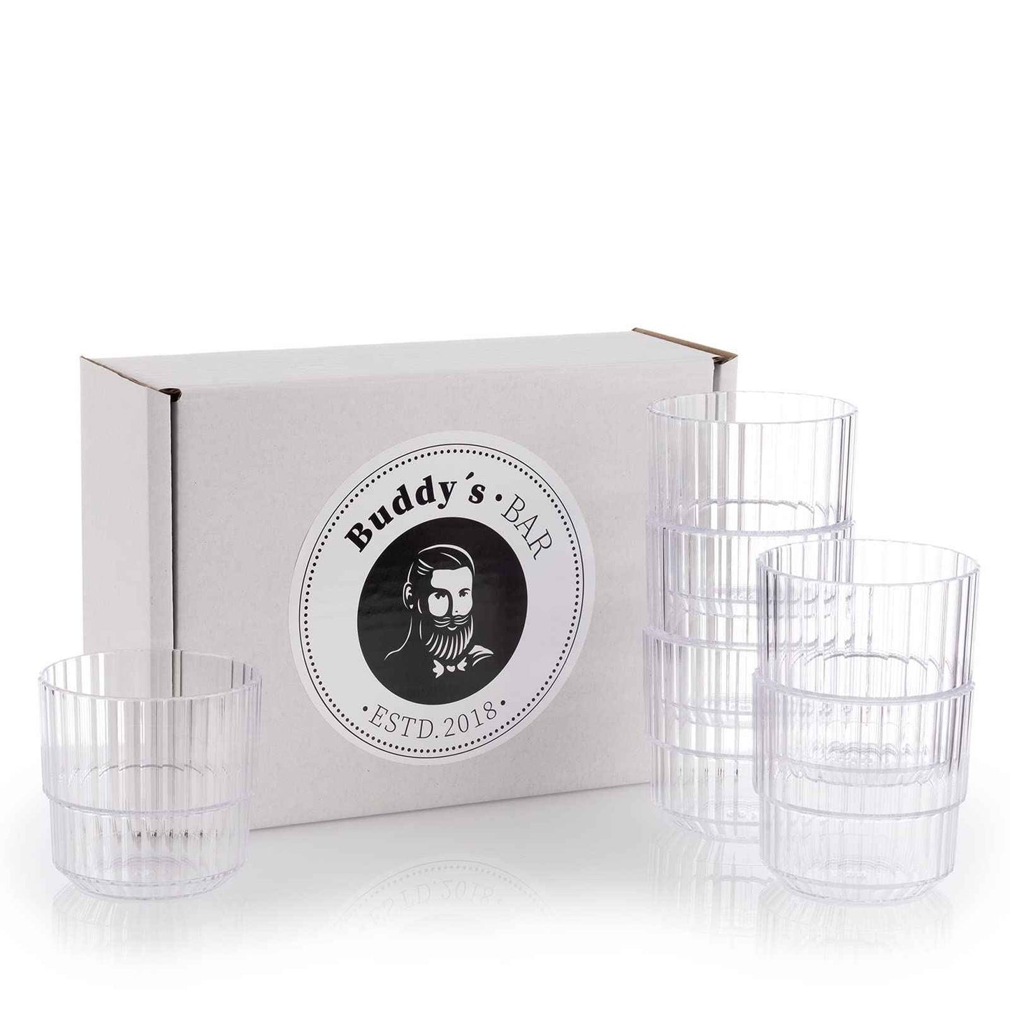 Buddy's Bar Drinking Glasses, Set of 6, High-Quality 0.5 Litre Tritan Plastic Drinking Glasses, BPA-Free, Stackable, Shatterproof, Reusable and Dishwasher Safe, 500 ml