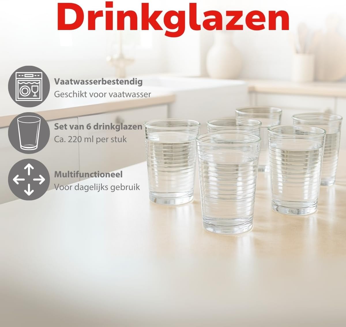 alpina Water glasses - drinking glasses set - 6-piece - dishwasher safe - 220 ml