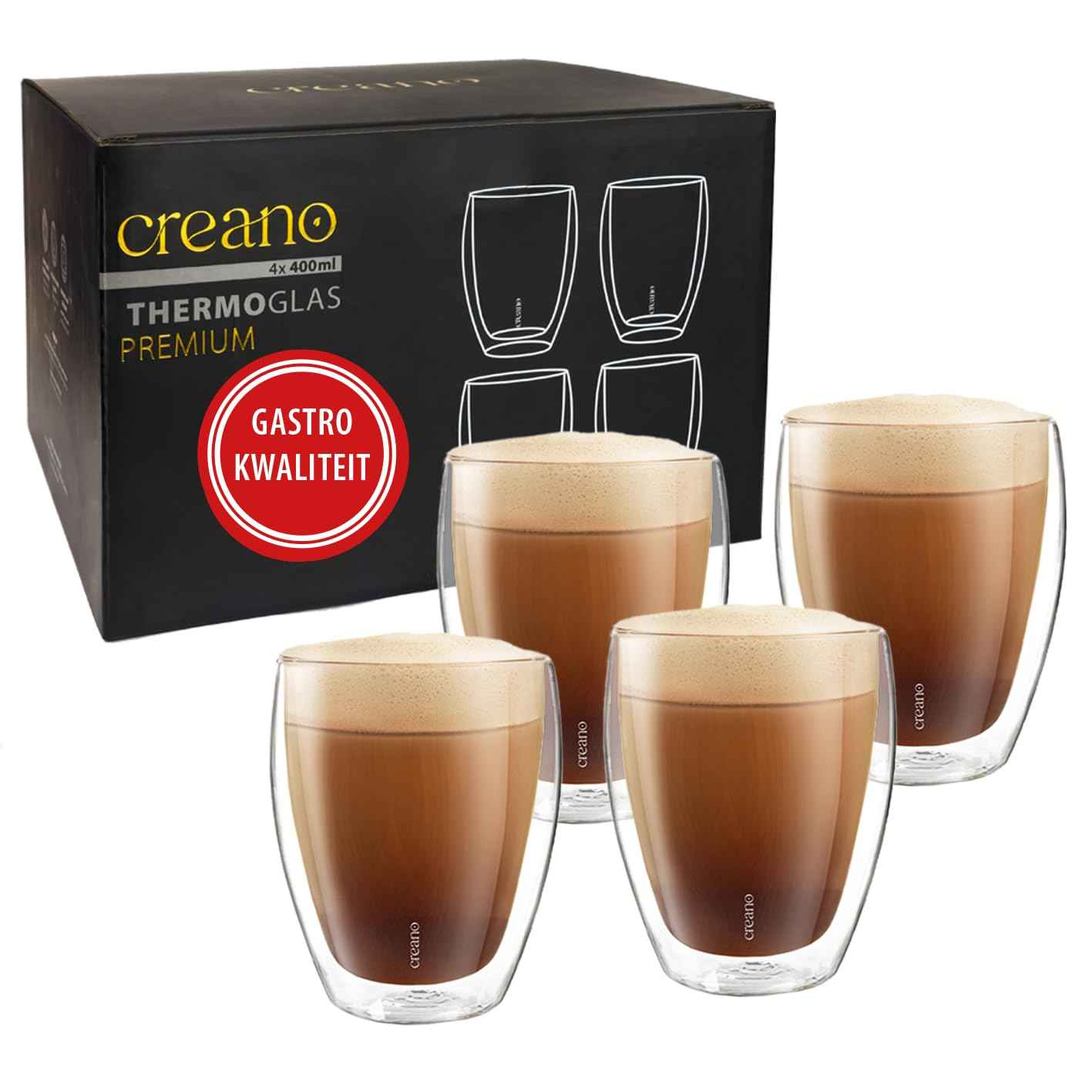 Creano Premium Double-Walled Drinking Glasses, 250 ml, Set of 6, Without Poem Hole, Therefore Gourmet Quality, 100% Dishwasher Safe, World First