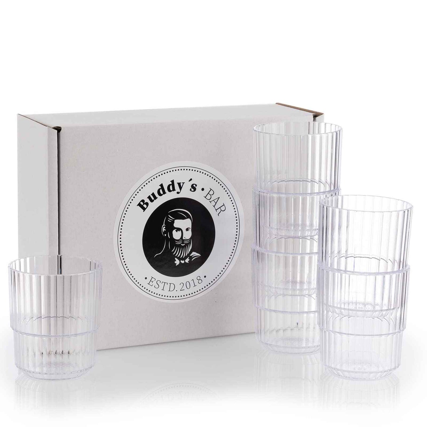 Buddy's Bar Drinking Glasses, Set of 6, High-Quality 0.5 Litre Tritan Plastic Drinking Glasses, BPA-Free, Stackable, Shatterproof, Reusable and Dishwasher Safe, 500 ml