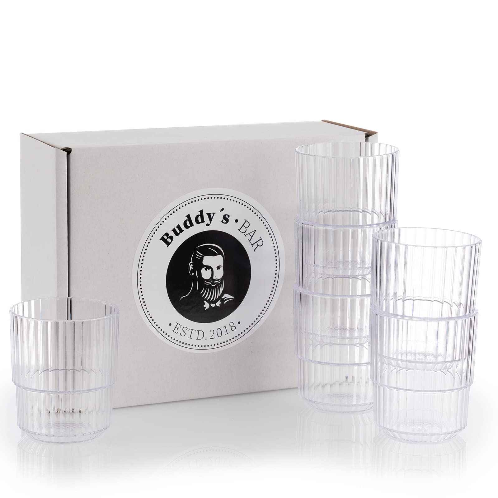 Buddy's Bar Drinking Glasses, Set of 6, High-Quality 0.5 Litre Tritan Plastic Drinking Glasses, BPA-Free, Stackable, Shatterproof, Reusable and Dishwasher Safe, 500 ml