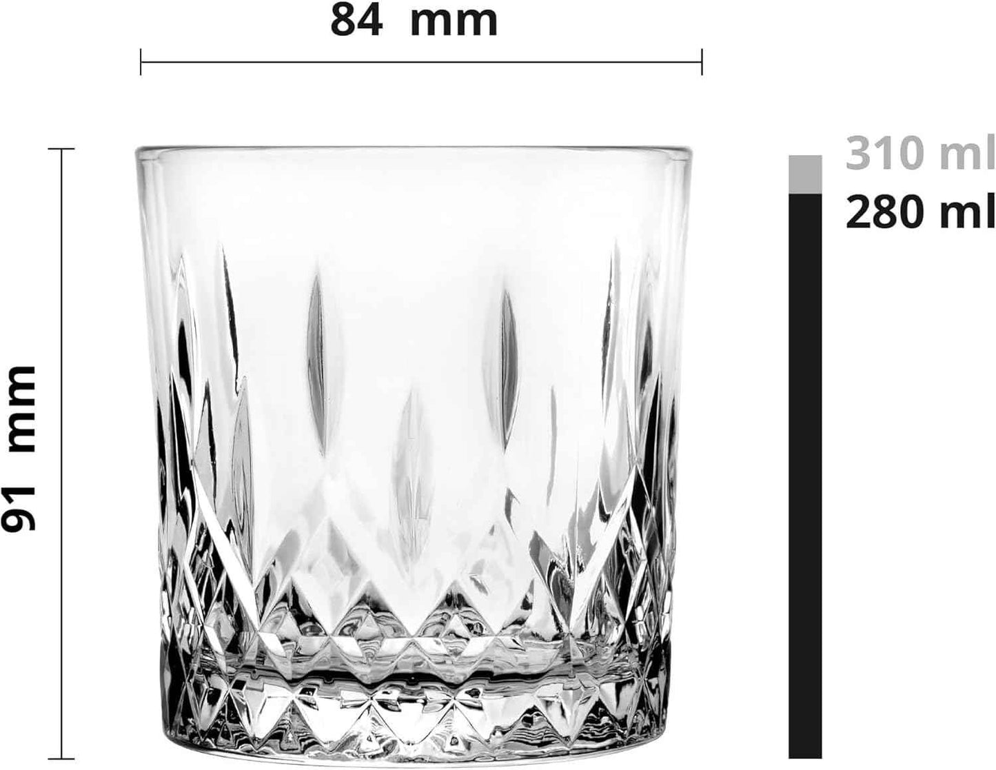 Glasmark KROSNO 1992 Whiskey Glasses Set Gin Bourbon Rum Cocktail Alcoholic Drink Glasses Whiskey Lover Accessories Transparent 6 x 280 ml
