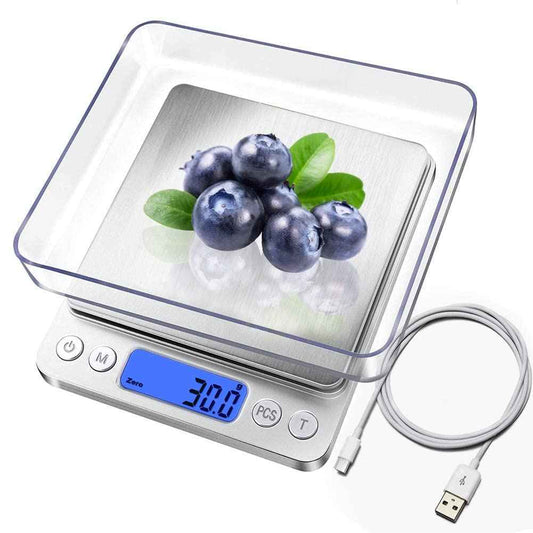 Digital Kitchen Scale, USB Rechargeable 3kg/0.1g - The Silver Spoon