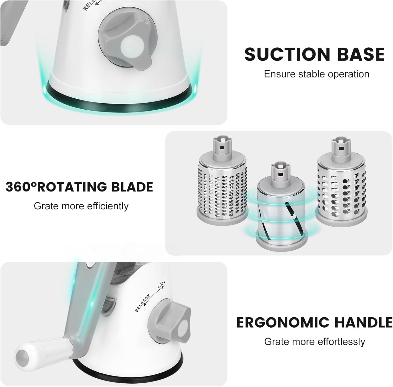 Rotary Cheese Grater and Manual Vegetable Cutter with 3 Drum Blades - The Silver Spoon