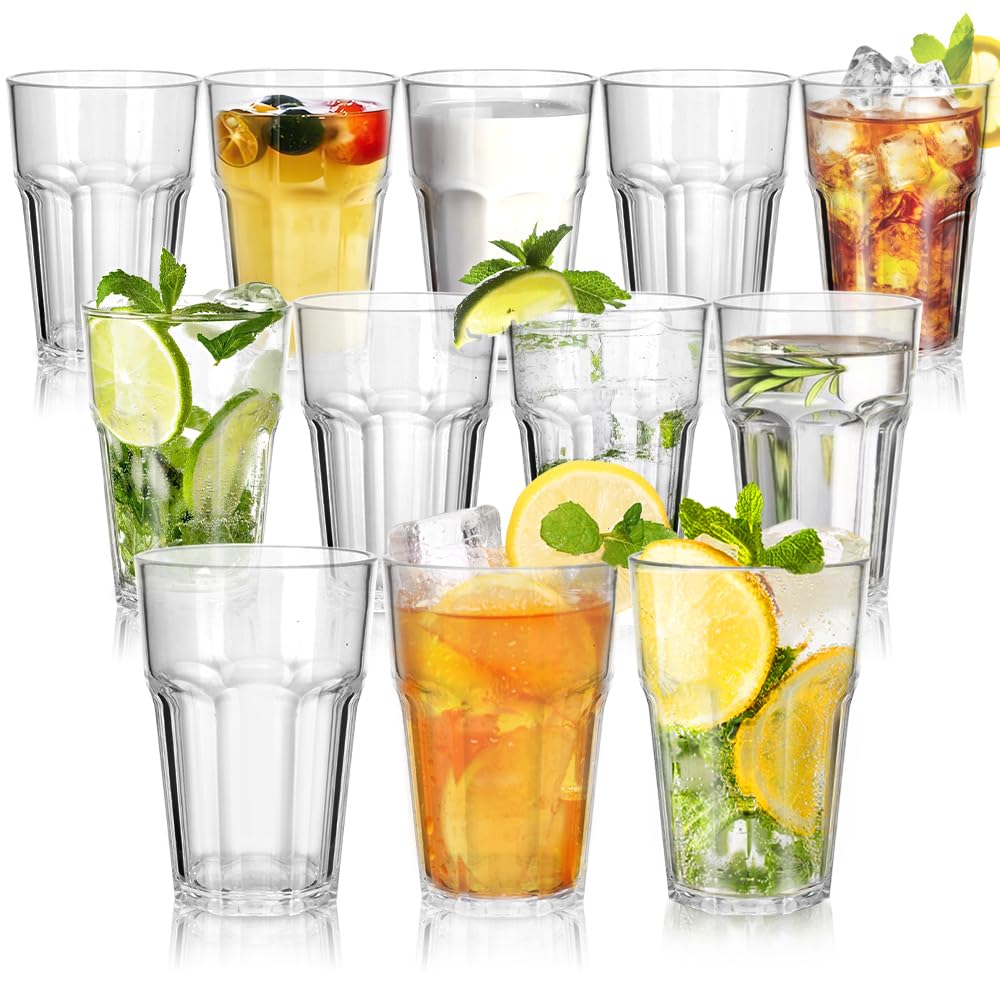 DIBALIYI Pack of 6 Clear Plastic Water Glasses, 310ml, Reusable Premium Acrylic Drinking Glasses, Shatterproof Crystal Glasses for Children and Adults, Stackable Juice Glasses for Home and Camping