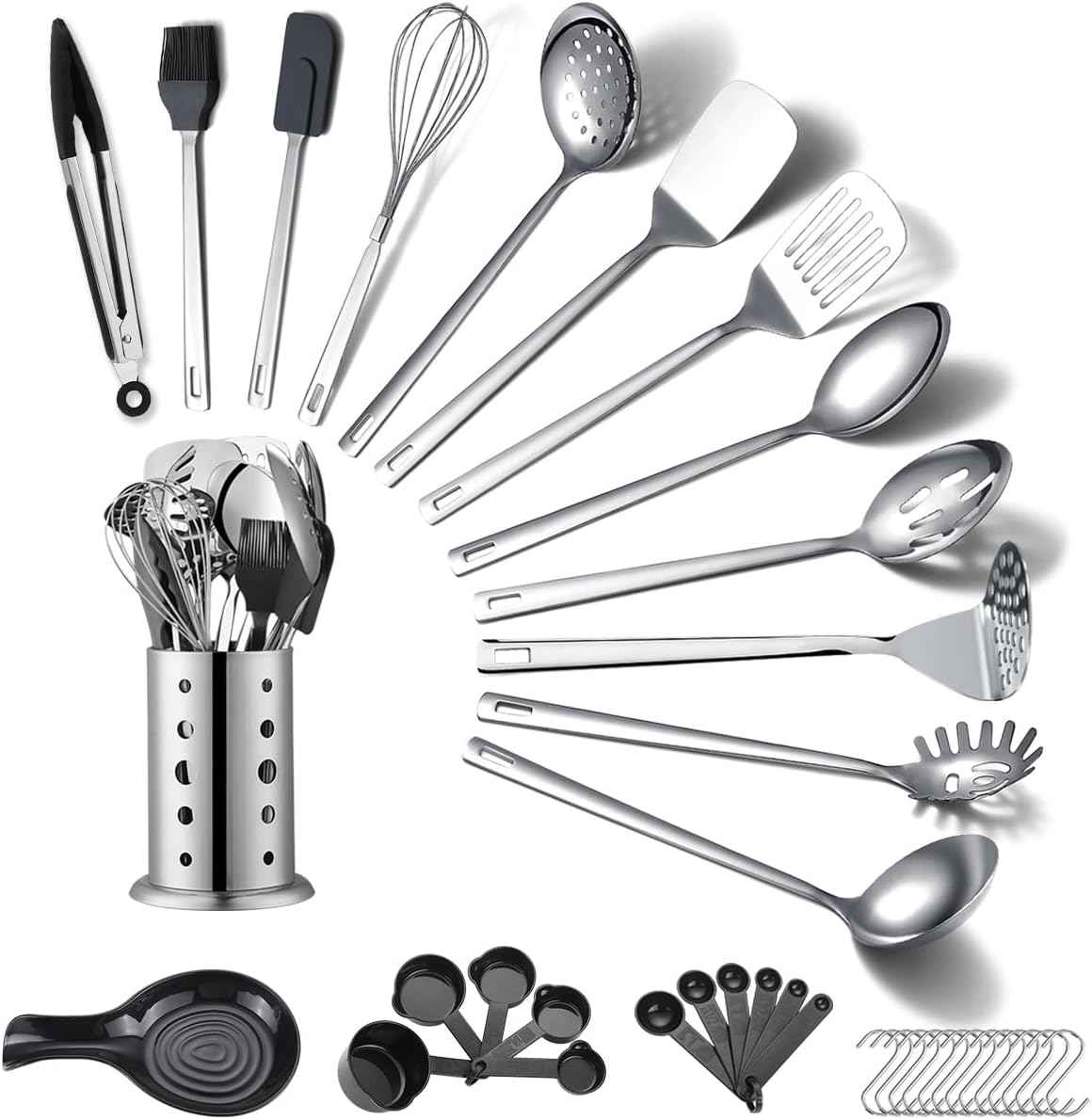 Stainless Steel Kitchenware Set 40 Pieces with Holder - Essential for Every Kitchen - The Silver Spoon