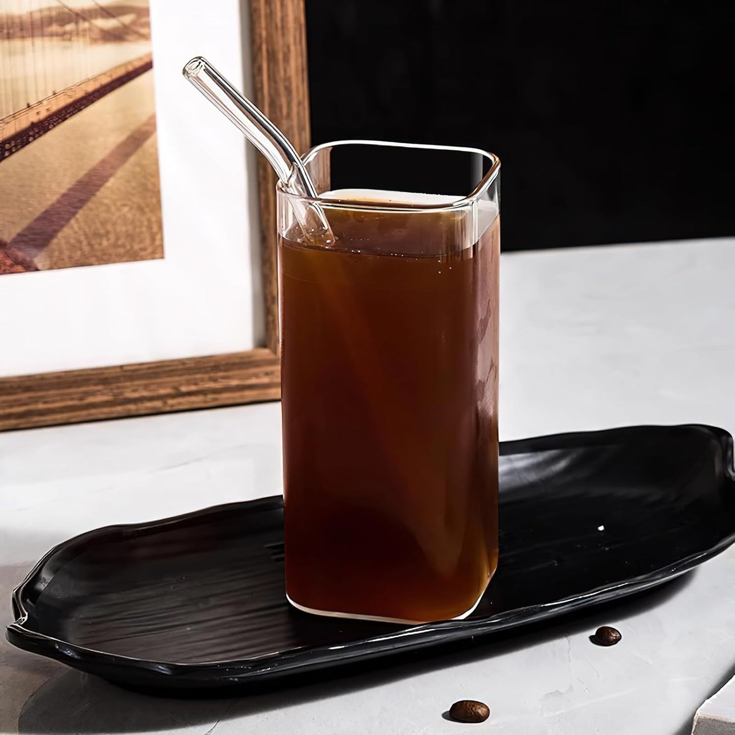 HENGBIRD Clear Drinking Glasses, 4 Pieces, 400 ml, Water Glasses, Long Drink Glasses, Thin Square, Elegant Bar Glasses for Water, Juice, Beer, Drinks, Cocktails, Mojito and Mixed Drinks