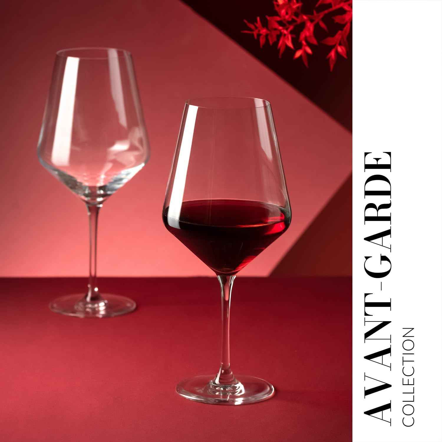 Krosno Crystal Red Wine Glasses, Set of 4, 650 ml, Avant-Garde Collection, Ideal for Home, Restaurant and Receptions, Dishwasher Safe