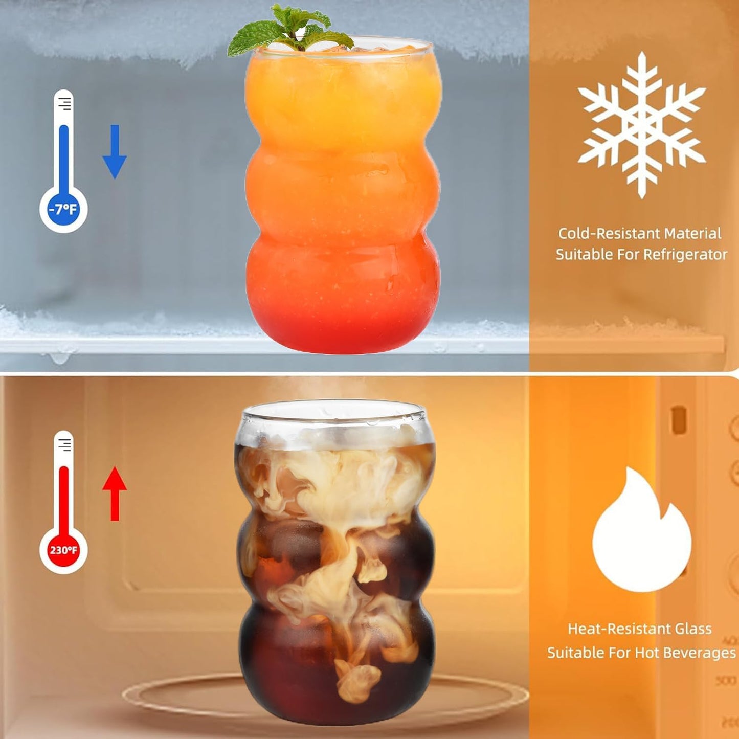 ALINK Bubble Glasses, Set of 4 Drinking Glasses, 550 ml, Wavy Drinking Glasses, Latte Macchiato Glasses, Iced Coffee Glasses, Long Drink Glasses, Cocktail Glasses