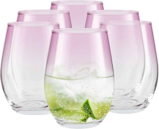 TREND FOR HOME Coloured Water Glasses, 580 ml, Set of 6 Coloured Glasses, Drinking Glasses, Highball, Glass Set, Drinking Glasses, Large Glass Cup | Pink | Phoebe Secret Pastels