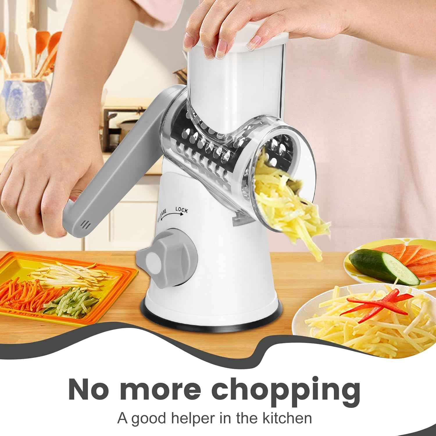 Rotary Cheese Grater and Manual Vegetable Cutter with 3 Drum Blades - The Silver Spoon