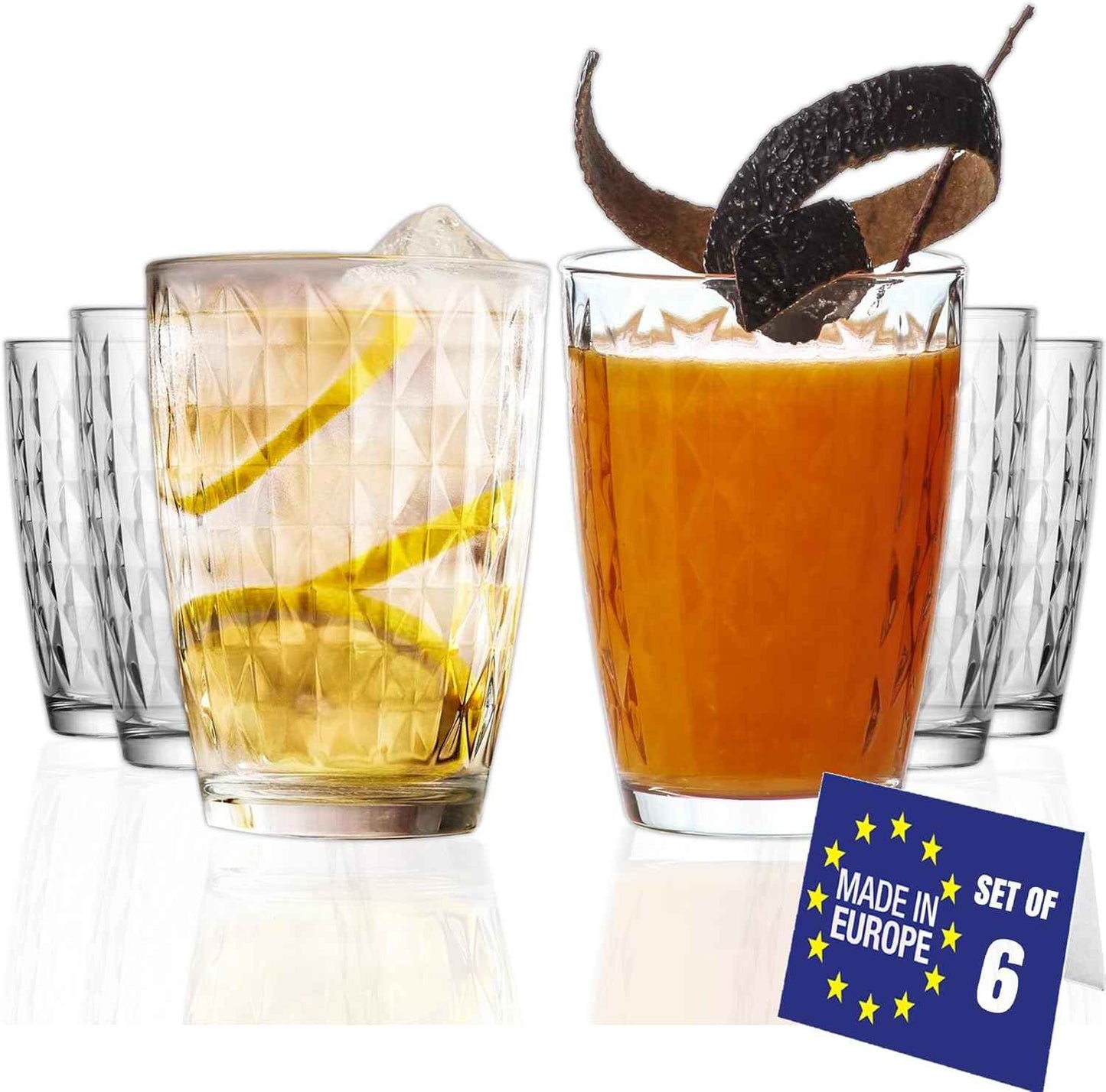 LAV Water Glasses, Set of 6, 415 ml, 100% Lead-free, Drinking Glass, Water Glass, Dishwasher Safe, Juice Glasses, Drinking Glasses