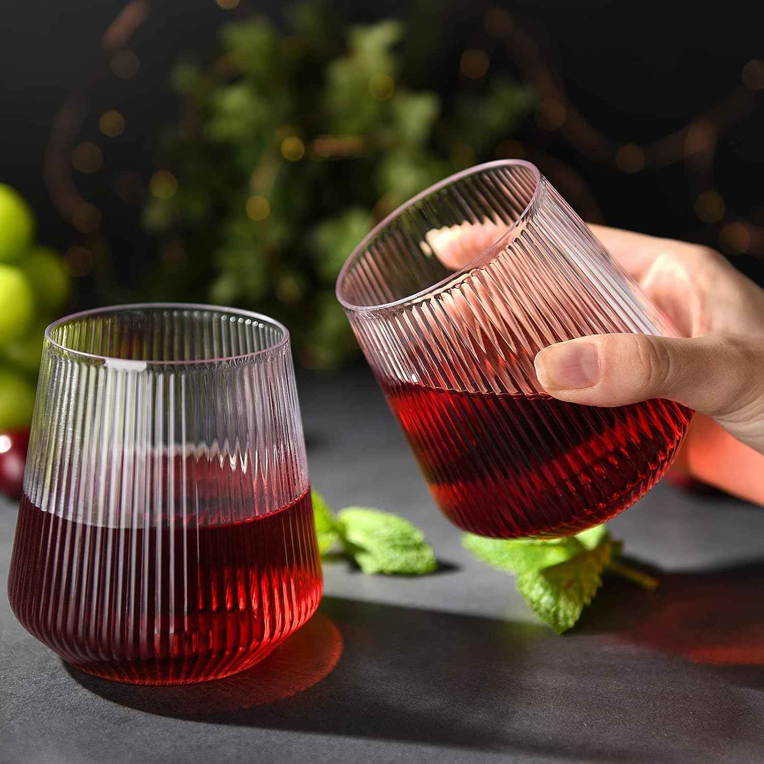 hotder Tritan Plastic Wine Glasses 340 ml Water Glasses Drinking Glasses Juice Glasses Set of 4 Plastic Wine Glasses Dishwasher Safe Perfect for Home, Camping, Party, BPA Free, Vertical