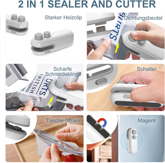 2 in 1 Rechargeable Bag Sealer with Cutter for Food Storage - The Silver Spoon
