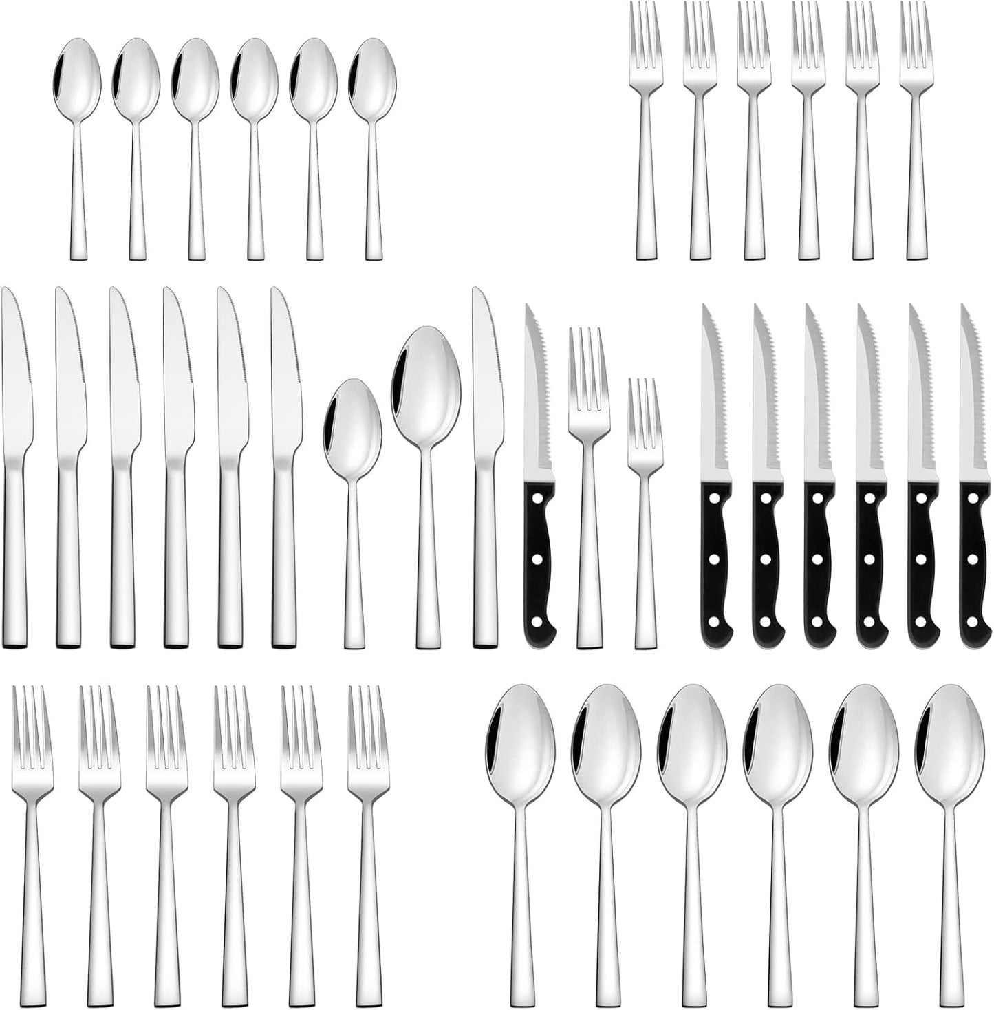 36-Piece Stainless Steel Cutlery Set for 6 People - Elegant Dining - The Silver Spoon