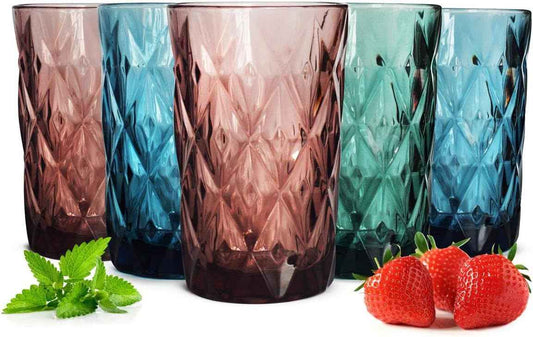 Sendez 6 colourful drinking glasses 350ml water glasses juice glasses long drink glasses cocktail glasses