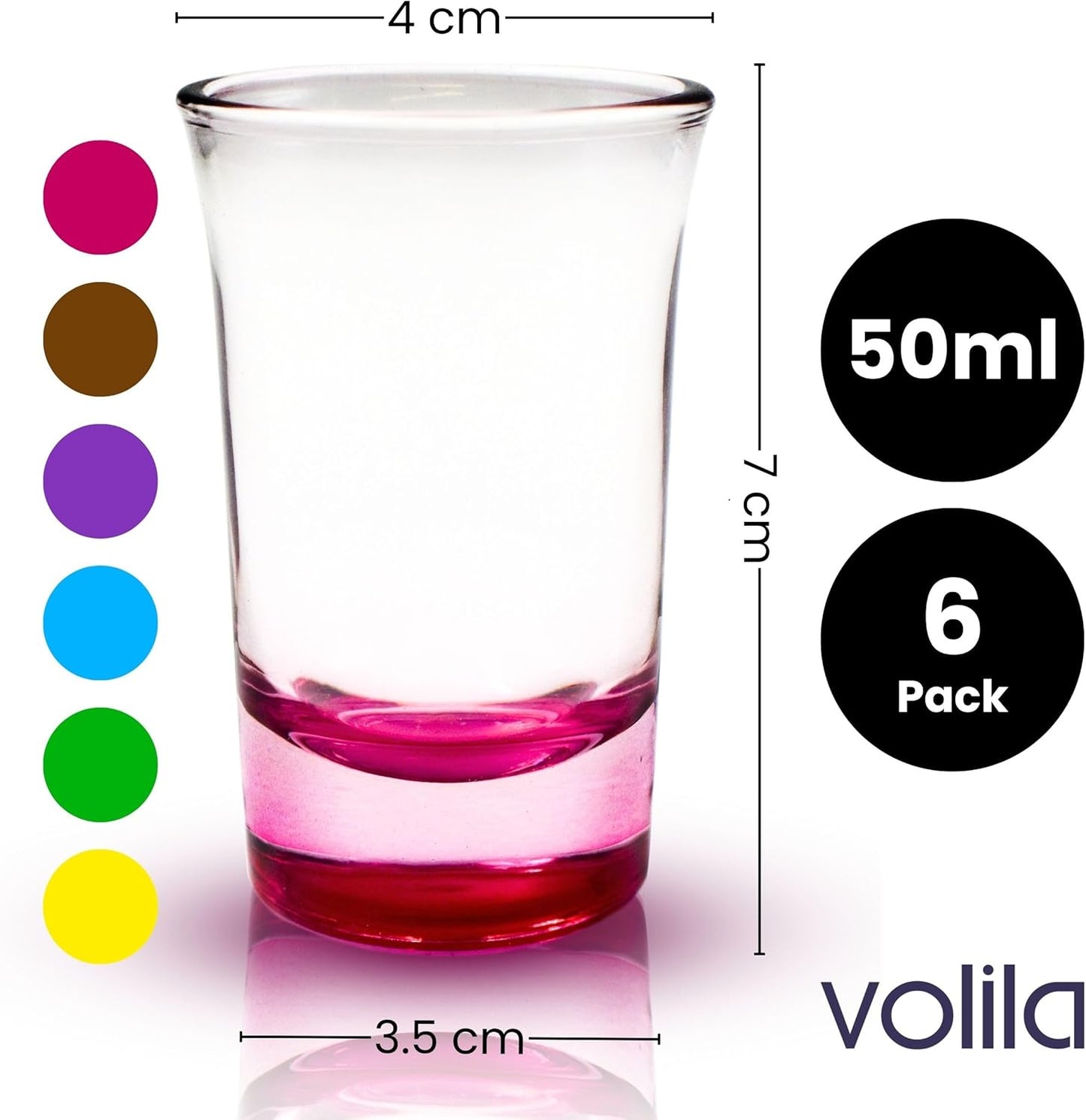 volila Colored Shot Glasses - Set of 6 Shot Glasses with Heavy Bottom of 50ml - Small Shot Glasses for Hunter Bomb Shots, Jello Shots, Tequila Shot Glasses and Bar Glassware Drinking Shots