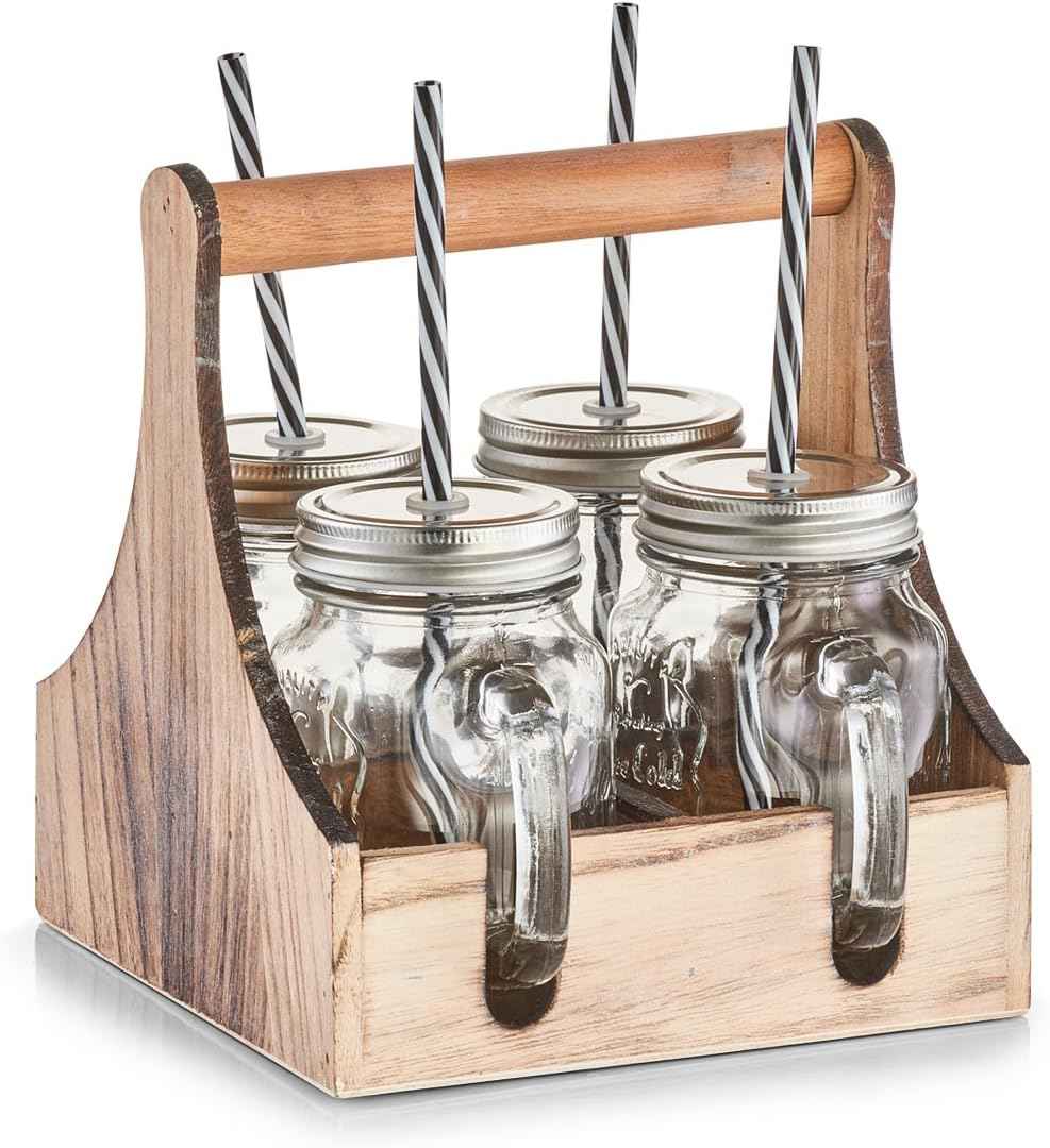 Zeller 19746 Drinking Glasses Set, 5-Piece Glass/Metal/Wood, Approx. 20 x 22 x 22 cm