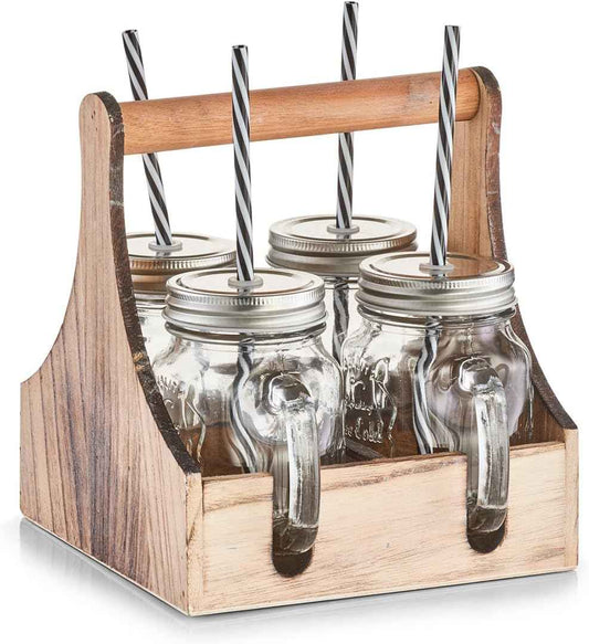 Zeller 19746 Drinking Glasses Set, 5-Piece Glass/Metal/Wood, Approx. 20 x 22 x 22 cm