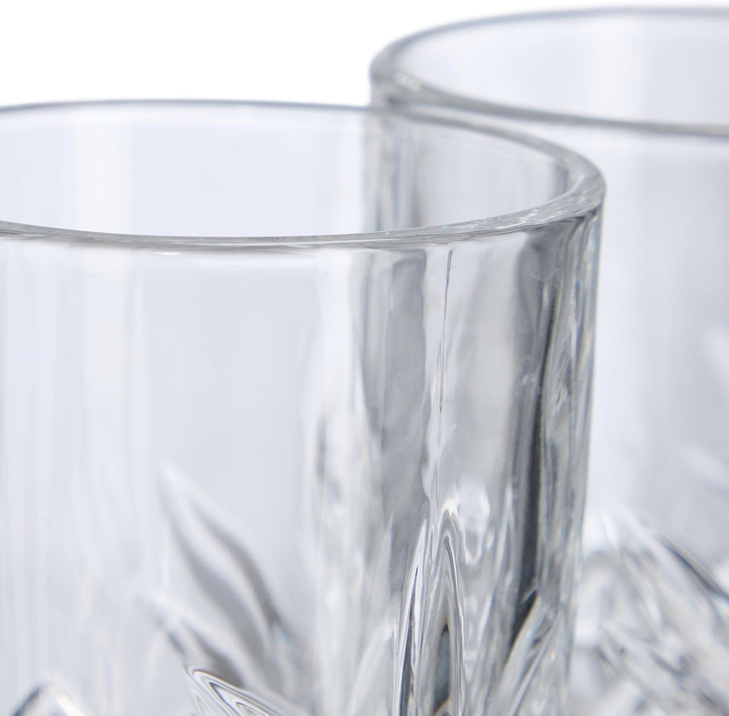 Relaxdays Long Drink Glasses Set of 6, 300 ml, Embossed Drinking Glasses, Dishwasher Safe, Thick Water Glasses, Transparent