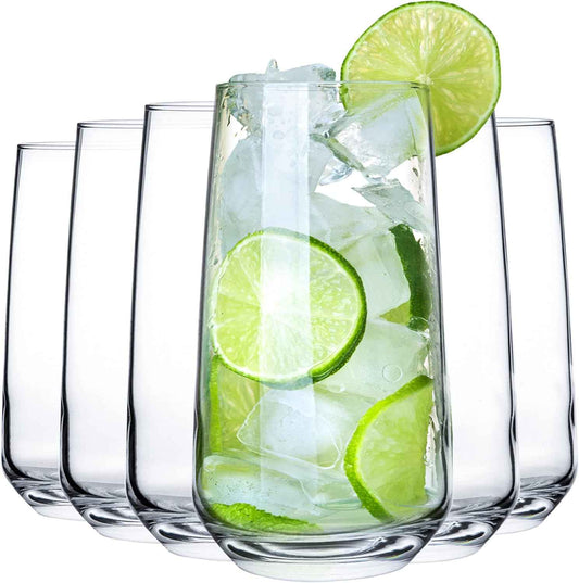 CRYSTALIA Premium Drinking Glasses, Set of 6, High Drinking Glasses, 480ml, 100% Lead-free Juice Glasses, Beer Glasses, Water Glasses, Highball Glasses, Cocktail Glasses, Milkshake Glasses, Milk, Iced