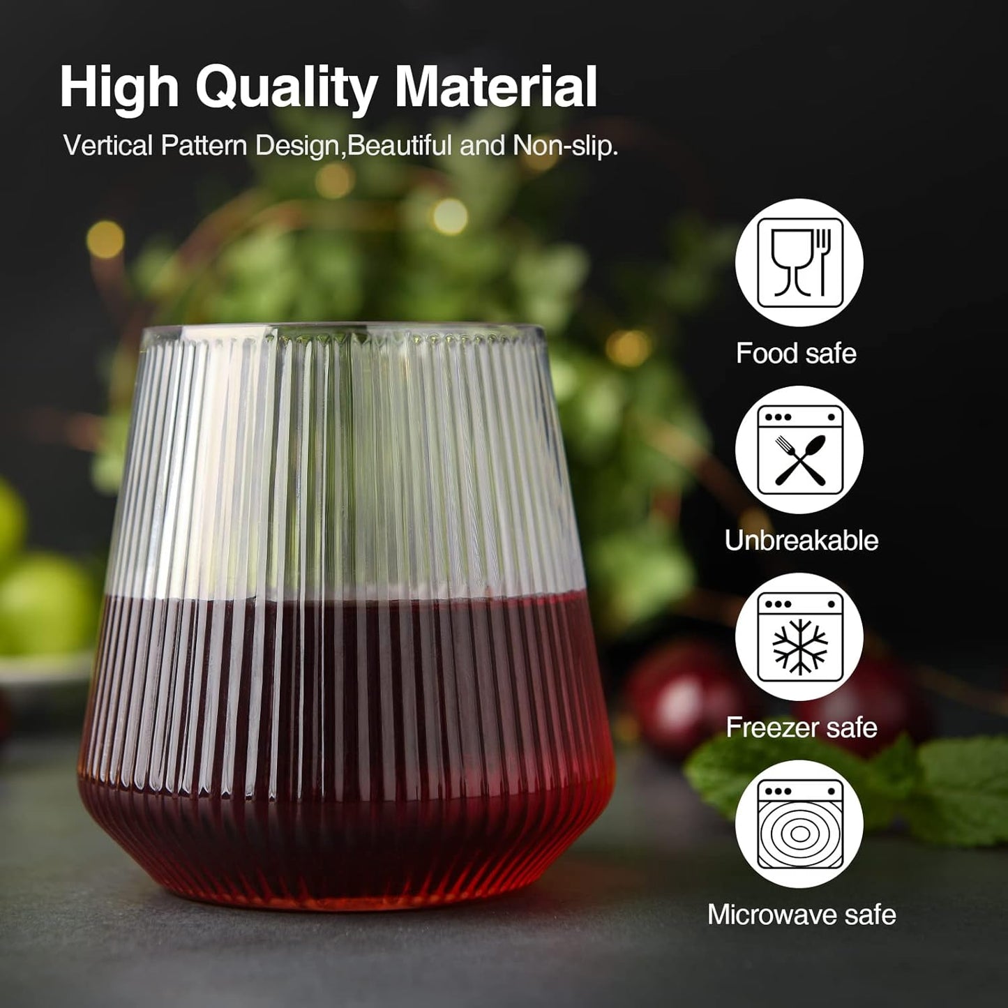 hotder Tritan Plastic Wine Glasses 340 ml Water Glasses Drinking Glasses Juice Glasses Set of 4 Plastic Wine Glasses Dishwasher Safe Perfect for Home, Camping, Party, BPA Free, Vertical
