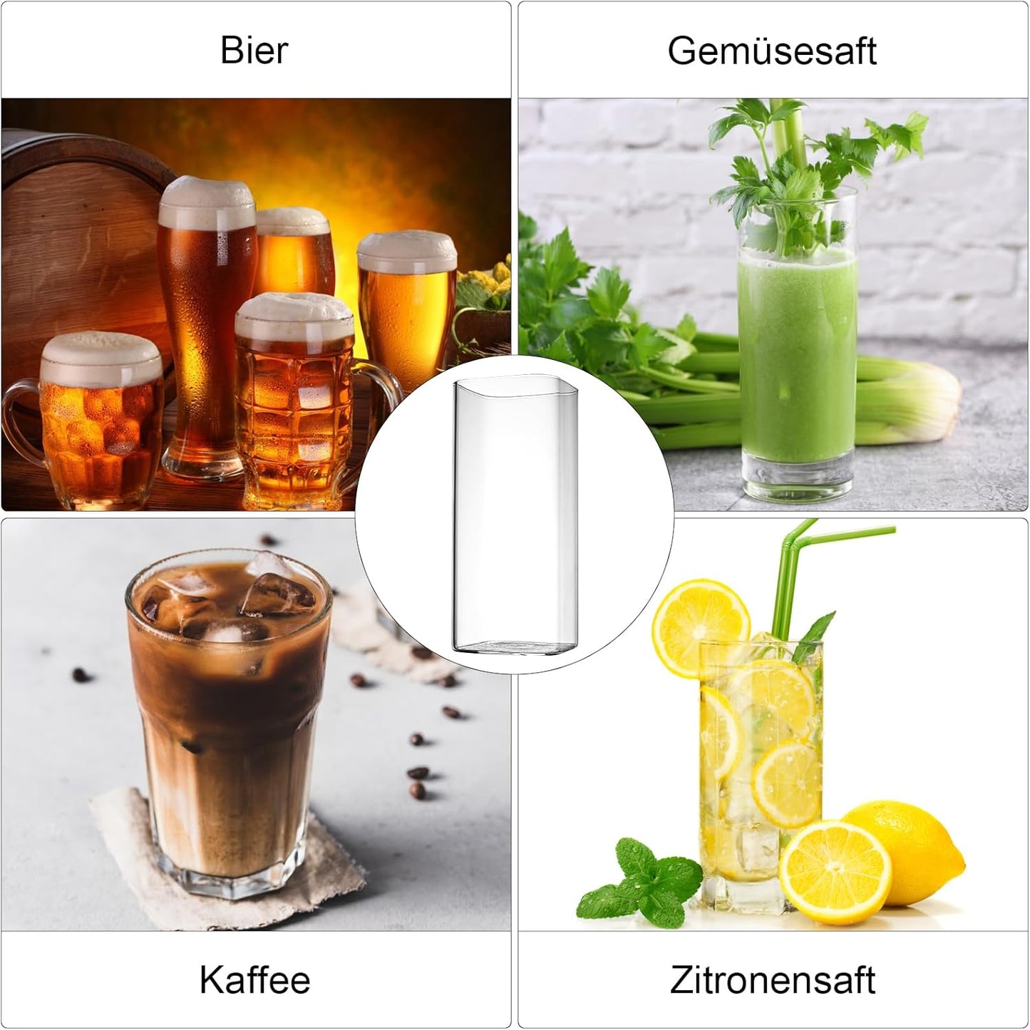 HENGBIRD Clear Drinking Glasses, 4 Pieces, 400 ml, Water Glasses, Long Drink Glasses, Thin Square, Elegant Bar Glasses for Water, Juice, Beer, Drinks, Cocktails, Mojito and Mixed Drinks