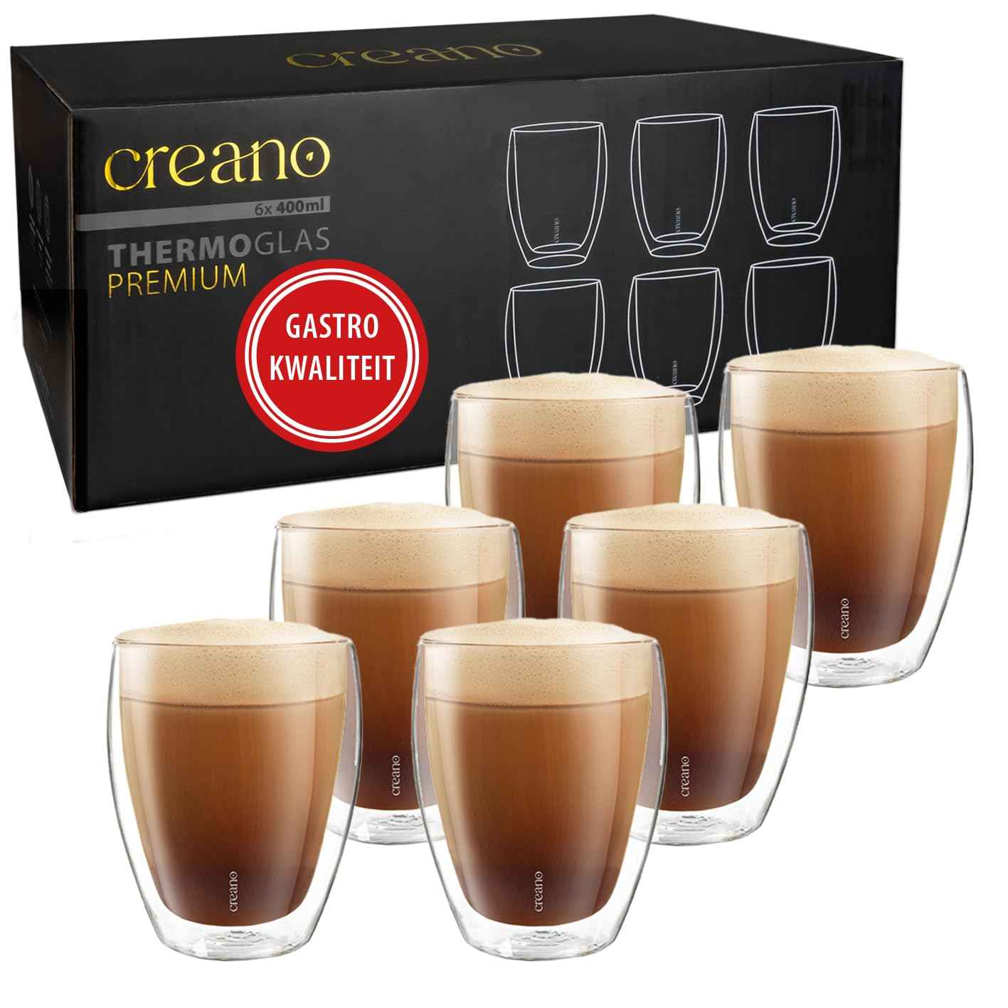 Creano Premium Double-Walled Drinking Glasses, 250 ml, Set of 6, Without Poem Hole, Therefore Gourmet Quality, 100% Dishwasher Safe, World First