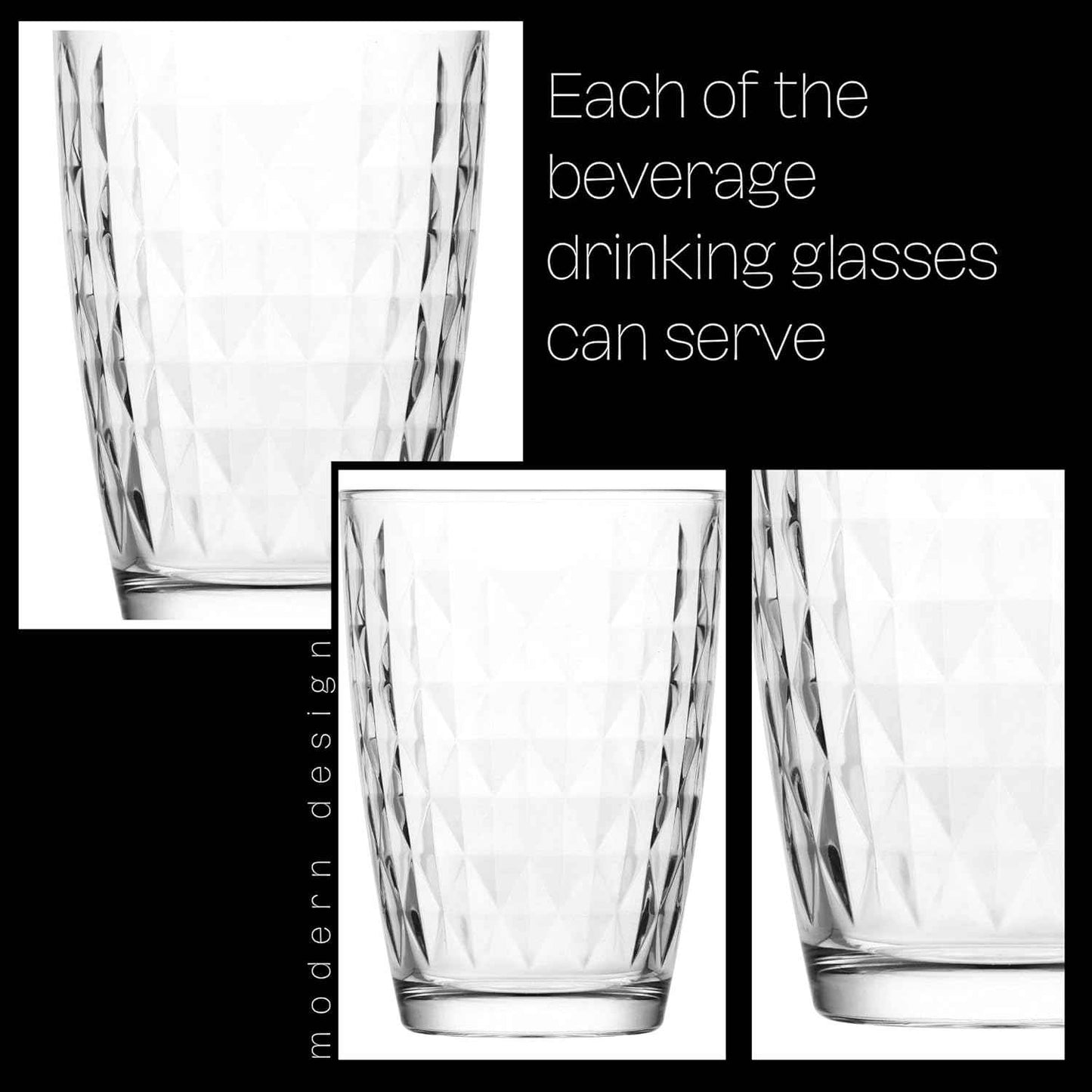 LAV Water Glasses, Set of 6, 415 ml, 100% Lead-free, Drinking Glass, Water Glass, Dishwasher Safe, Juice Glasses, Drinking Glasses
