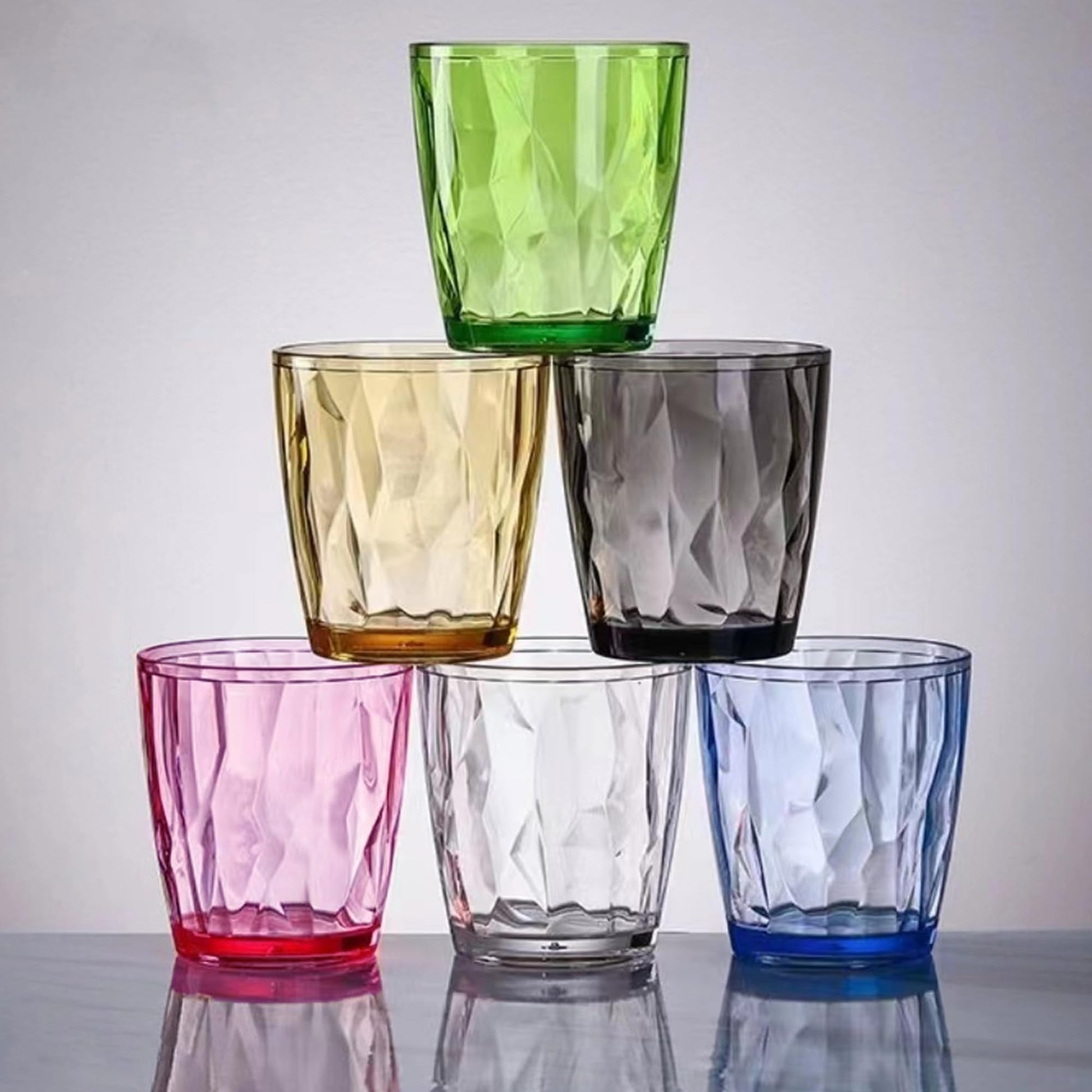 MINGZE Water Glass,Colored Shatterproof Stackable Reusable Transparent Plastic Drinking Cup Juice Glass Drinking Glass Wine Glass For Beer Cocktail For Home Restaurants Picnic Parties (9pcs 300ml)