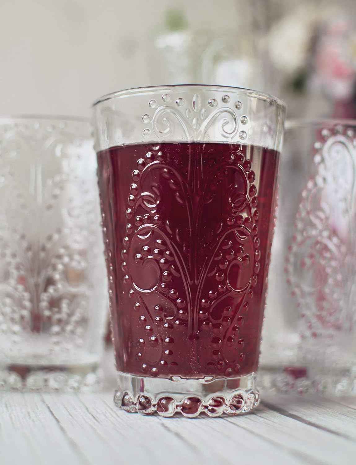 Sendez 6 embossed drinking glasses, 350 ml, cocktail glasses, juice glasses, red wine glasses, white wine glasses