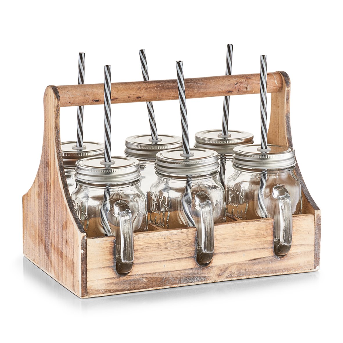 Zeller 19746 Drinking Glasses Set, 5-Piece Glass/Metal/Wood, Approx. 20 x 22 x 22 cm