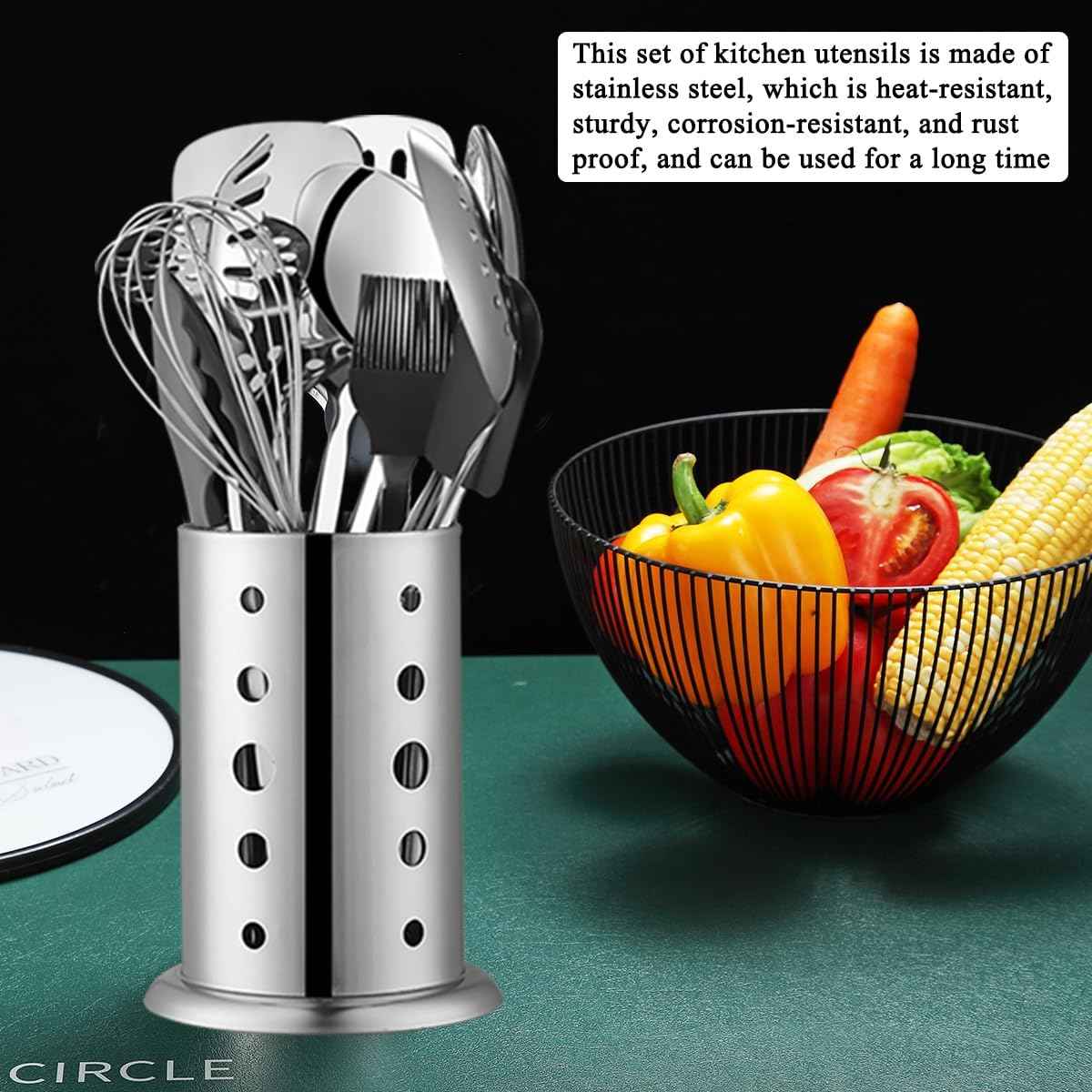 Stainless Steel Kitchenware Set 40 Pieces with Holder - Essential for Every Kitchen - The Silver Spoon