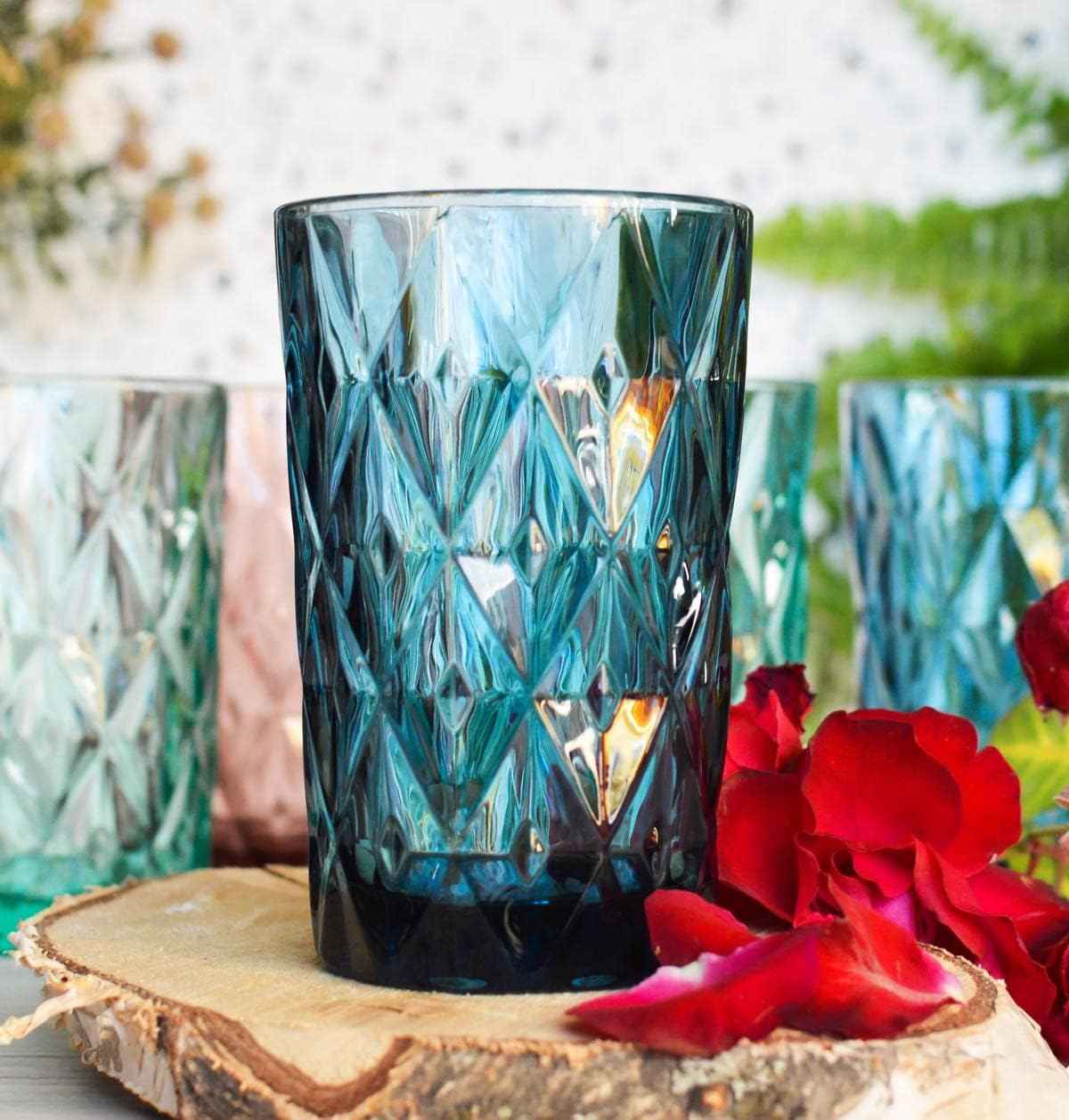 Sendez 6 colourful drinking glasses 350ml water glasses juice glasses long drink glasses cocktail glasses