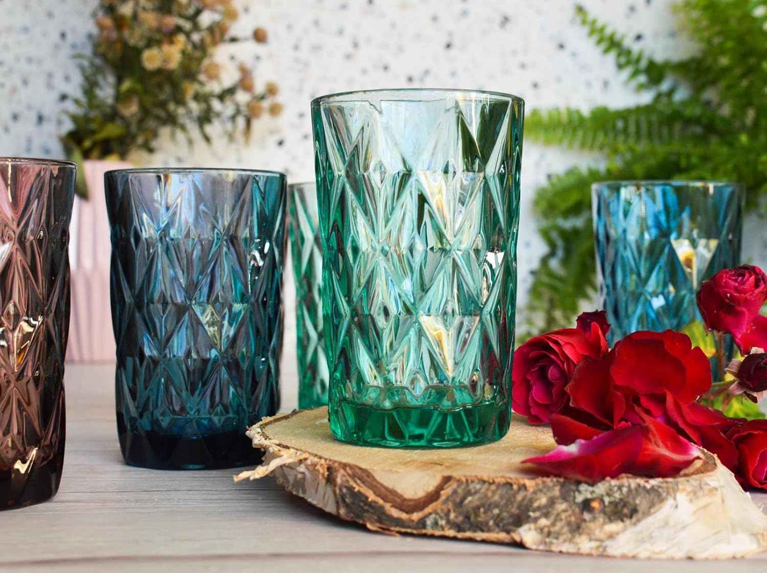 Sendez 6 colourful drinking glasses 350ml water glasses juice glasses long drink glasses cocktail glasses