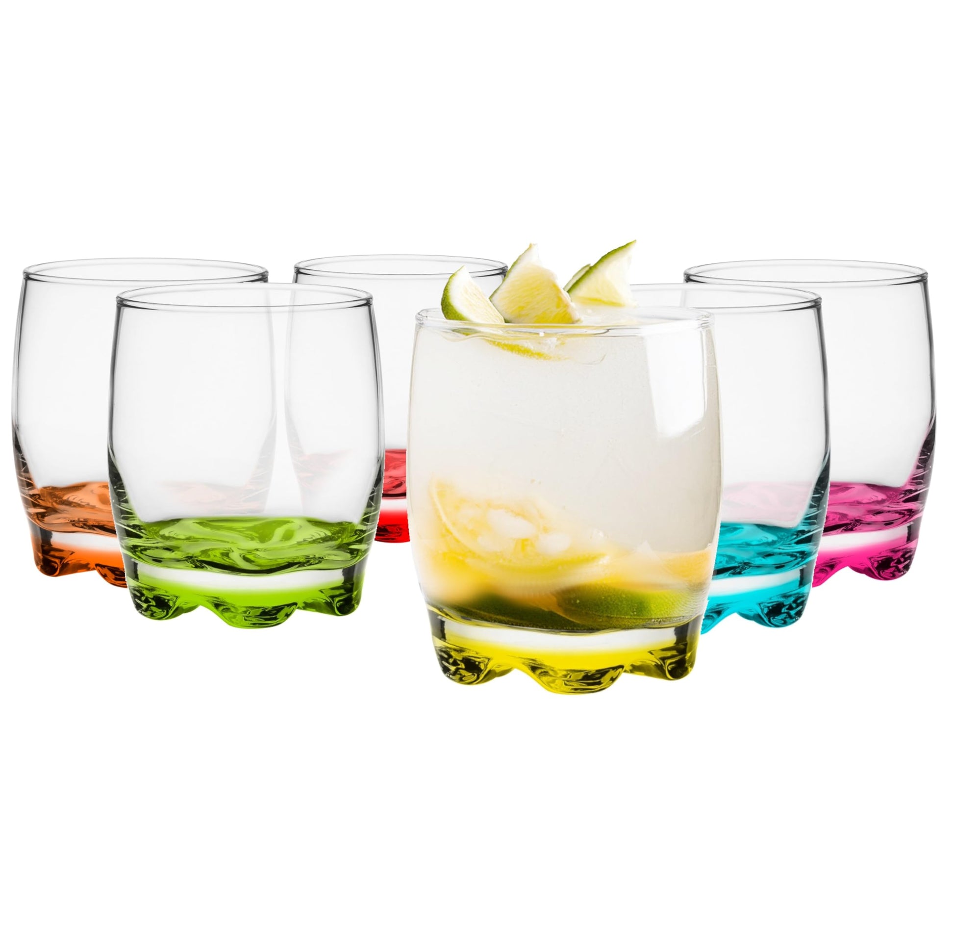Glasmark KROSNO, 350 ml, Set of 6, Drinking Glasses with Coloured Bottom, Long Drink Glasses, Water Glasses, Juice Glasses, Ideal for Home, Restaurant, High Gloss Glass