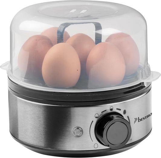 Egg Cooker for 7 Eggs, Silver with Hardness Adjustment - The Silver Spoon