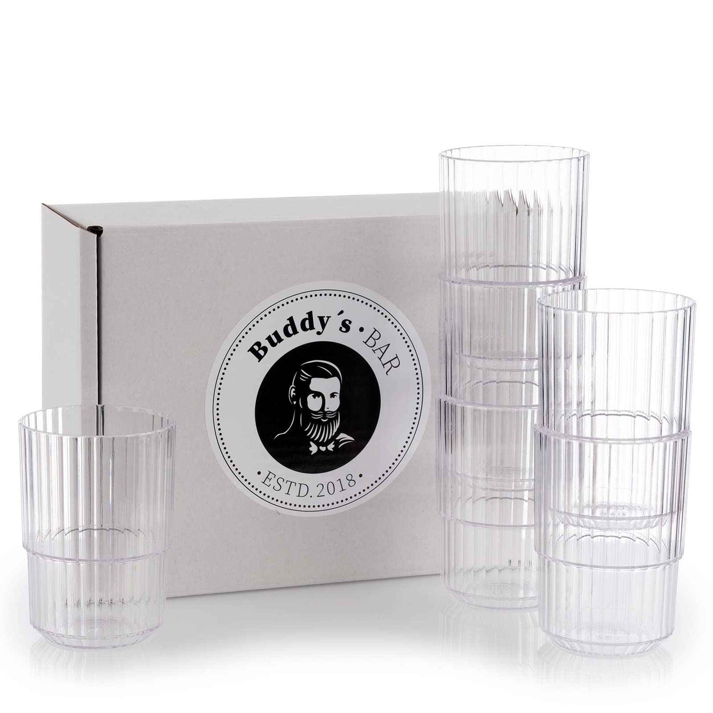 Buddy's Bar Drinking Glasses, Set of 6, High-Quality 0.5 Litre Tritan Plastic Drinking Glasses, BPA-Free, Stackable, Shatterproof, Reusable and Dishwasher Safe, 500 ml