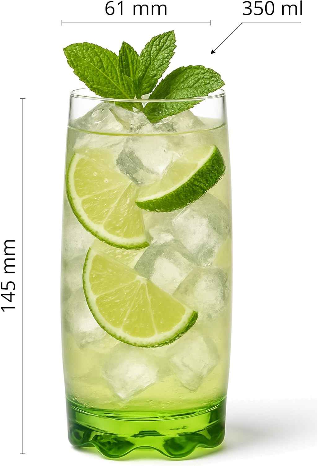 Glasmark KROSNO, 350 ml, Set of 6, Drinking Glasses with Coloured Bottom, Long Drink Glasses, Water Glasses, Juice Glasses, Ideal for Home, Restaurant, High Gloss Glass